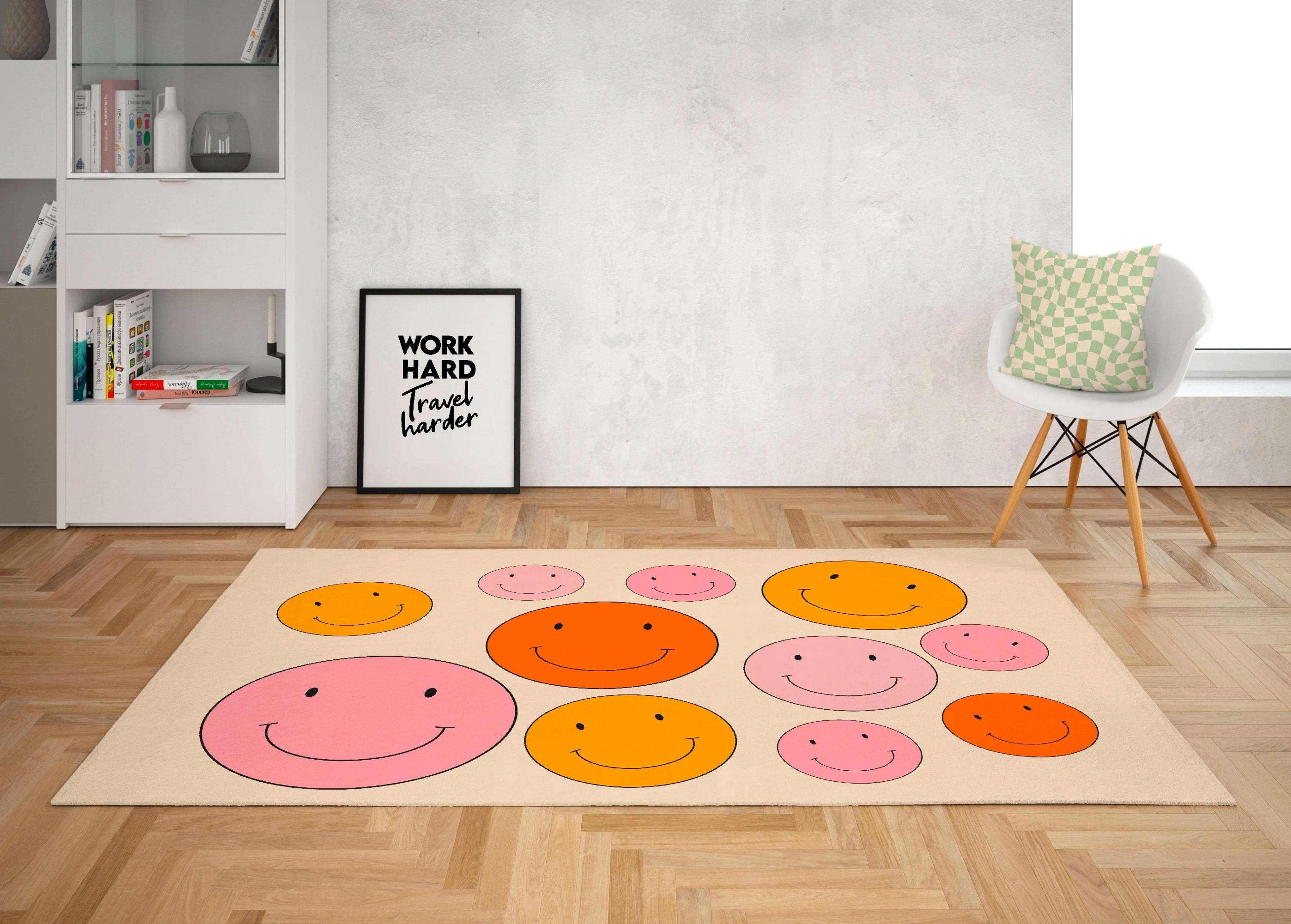 Smiley Face Rugs for Bedroom Aesthetic Retro Rugs for Living