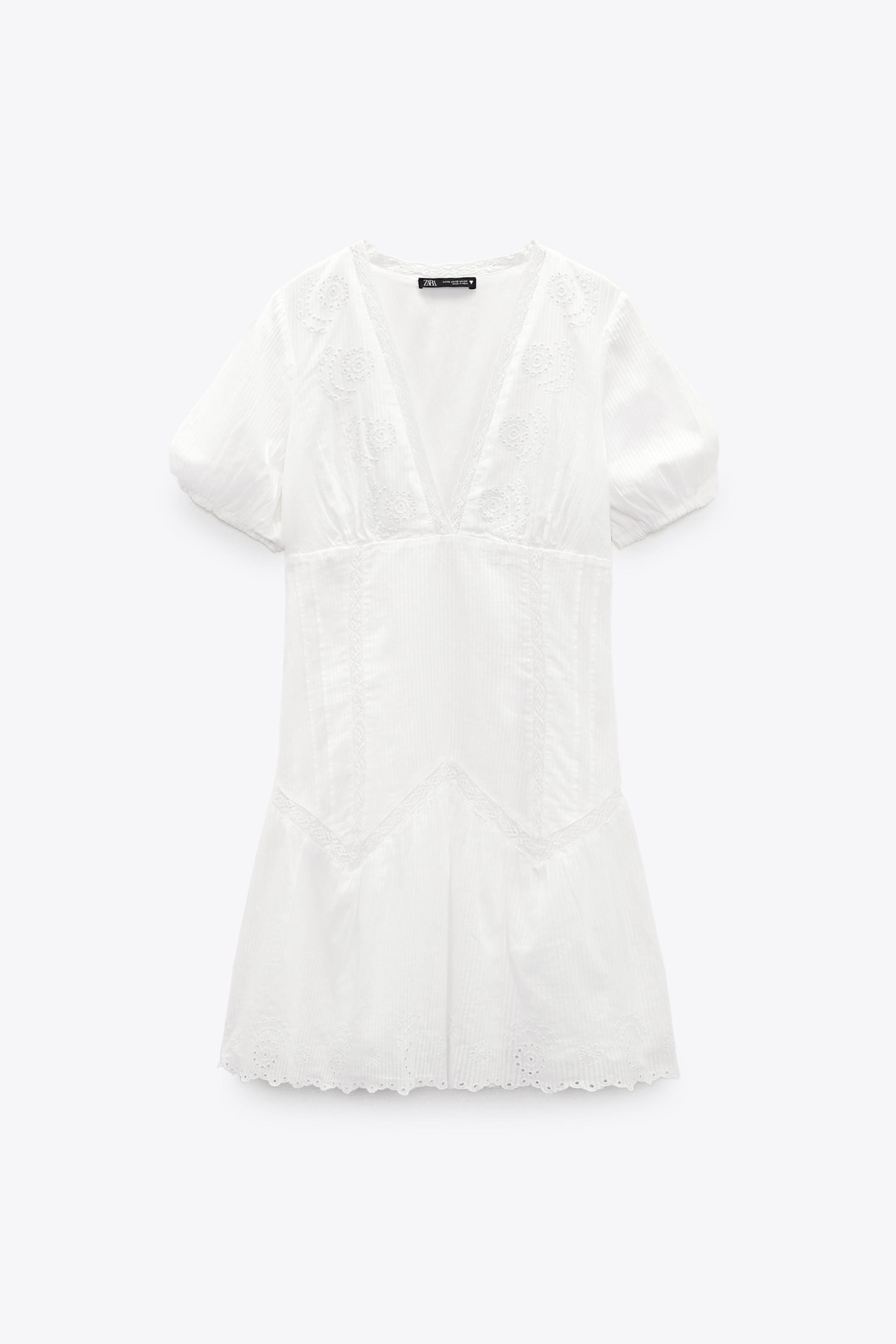 SHORT DRESS WITH OPENWORK EMBROIDERY - White | ZARA United States