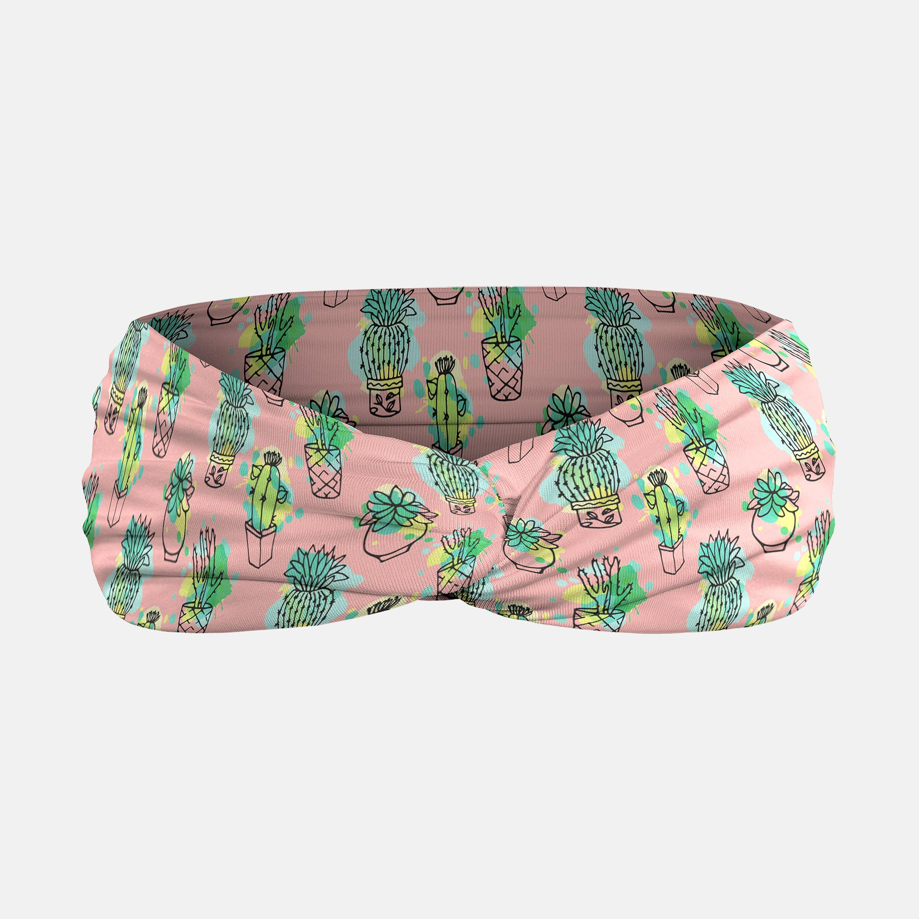 Cactus on Pink Turban Twisted Headband - ONE SIZE / Pink/Green/Yellow