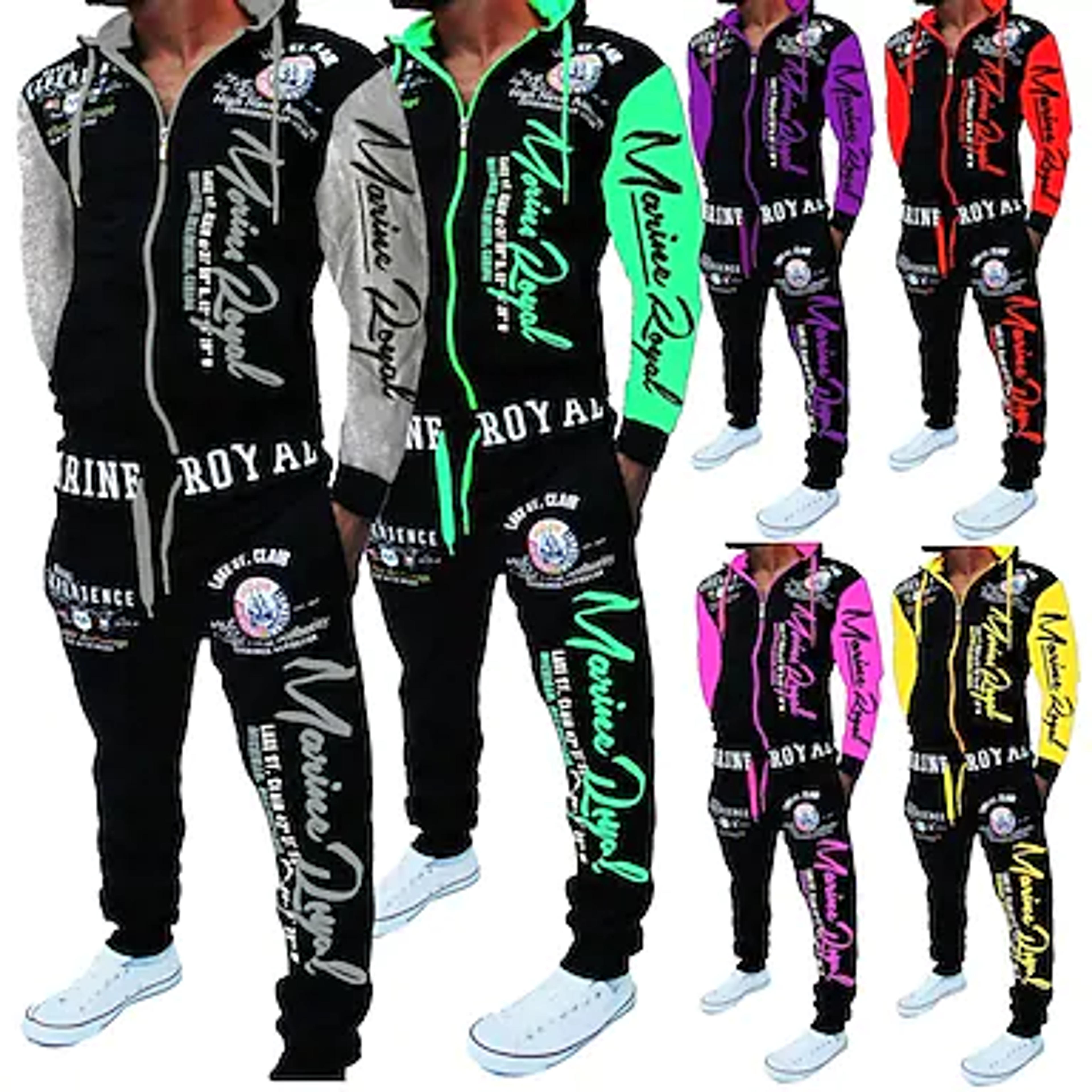 Men's Tracksuit Sweatsuit 2 Piece Full Zip Street Long Sleeve Thermal Warm Breathable Moisture Wicking Fitness Running Jogging Sportswear Activewear Color Block Magenta Black Green / Micro-elastic 7983358 2022 – $26.99