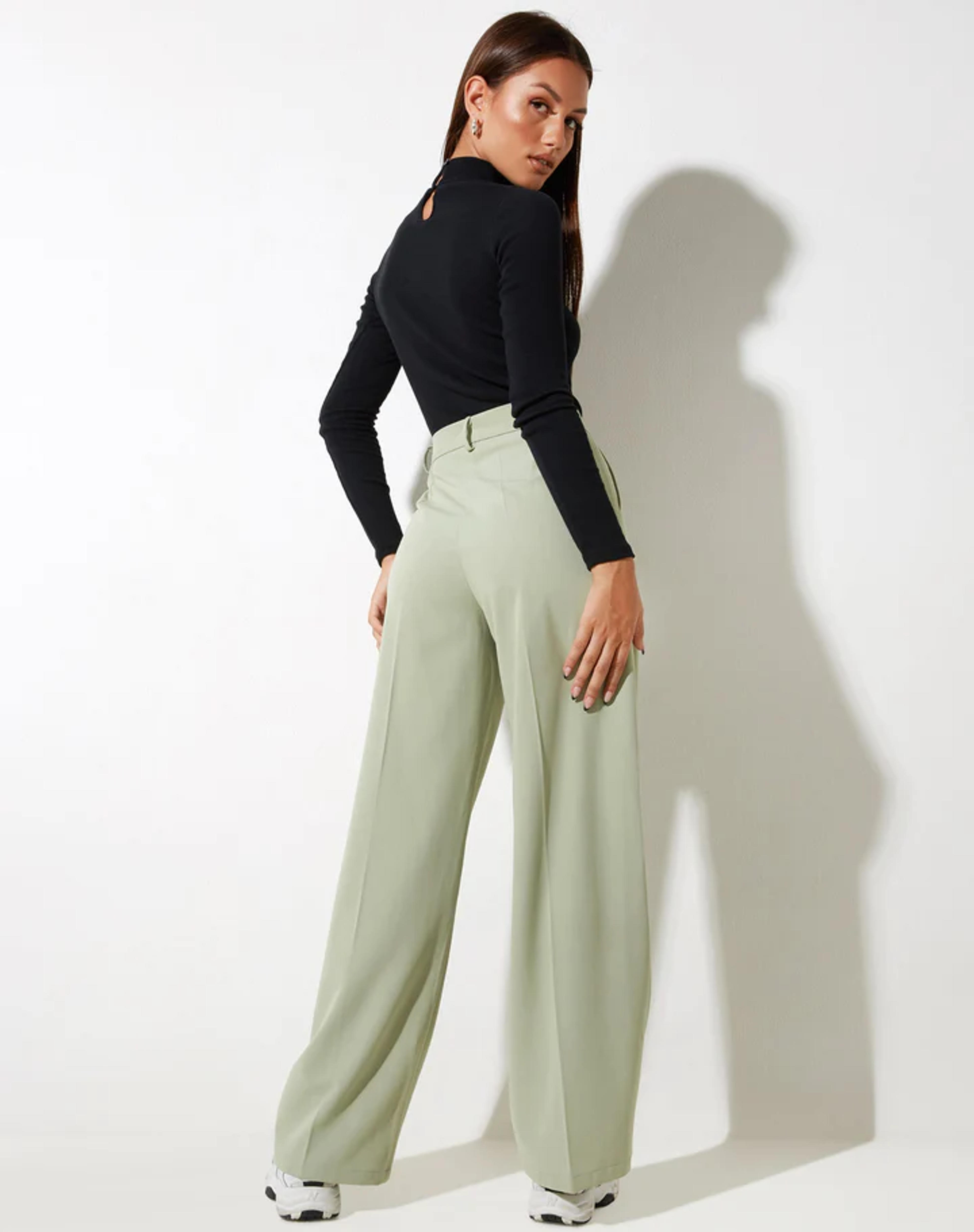 High Waist Sage Green Cigarette Trouser | Abba – motelrocks-com-us