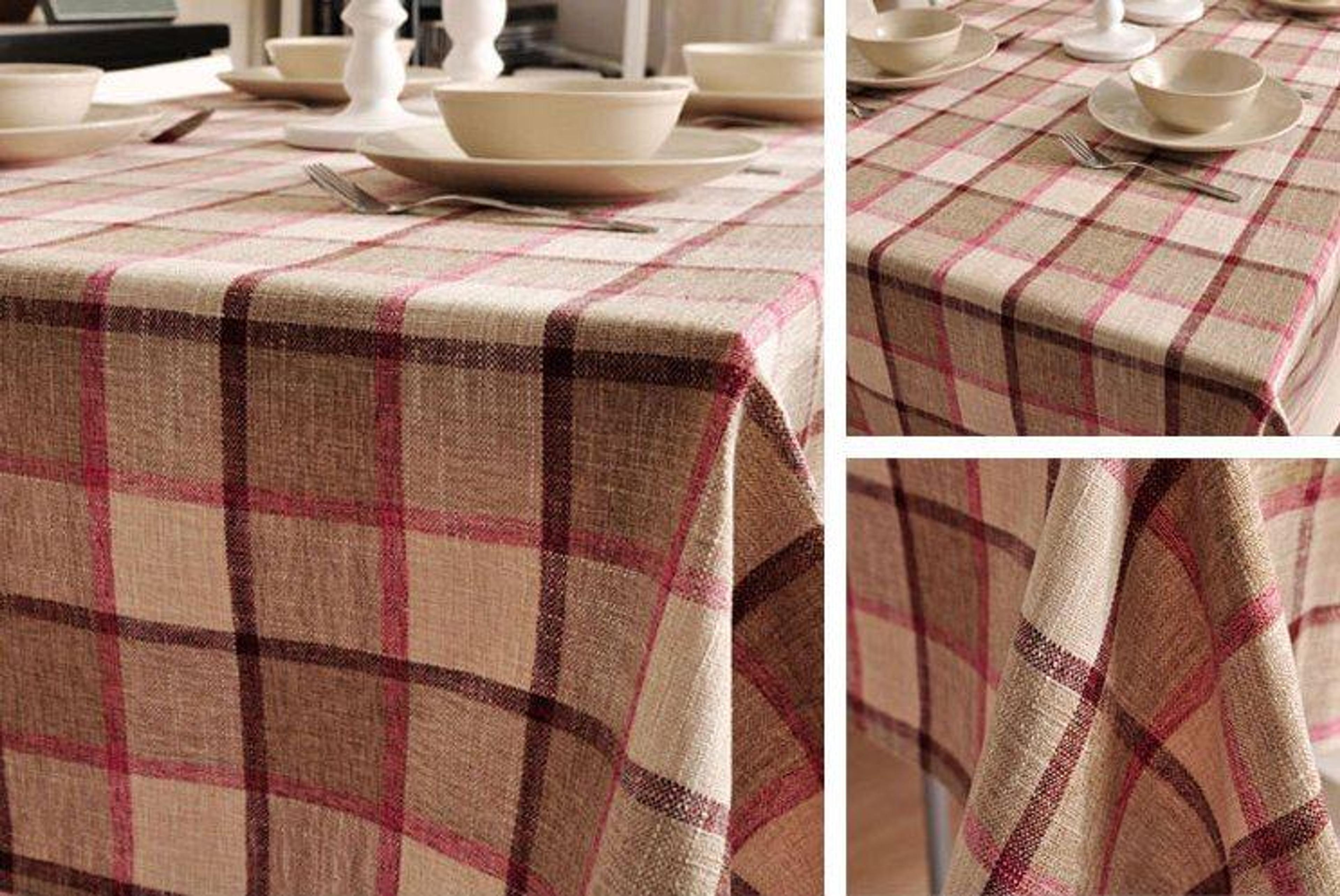 Khaki Checked Linen Tablecloth, Rustic Home Decor , Checkerboard Table cloth – Art Painting Canvas
