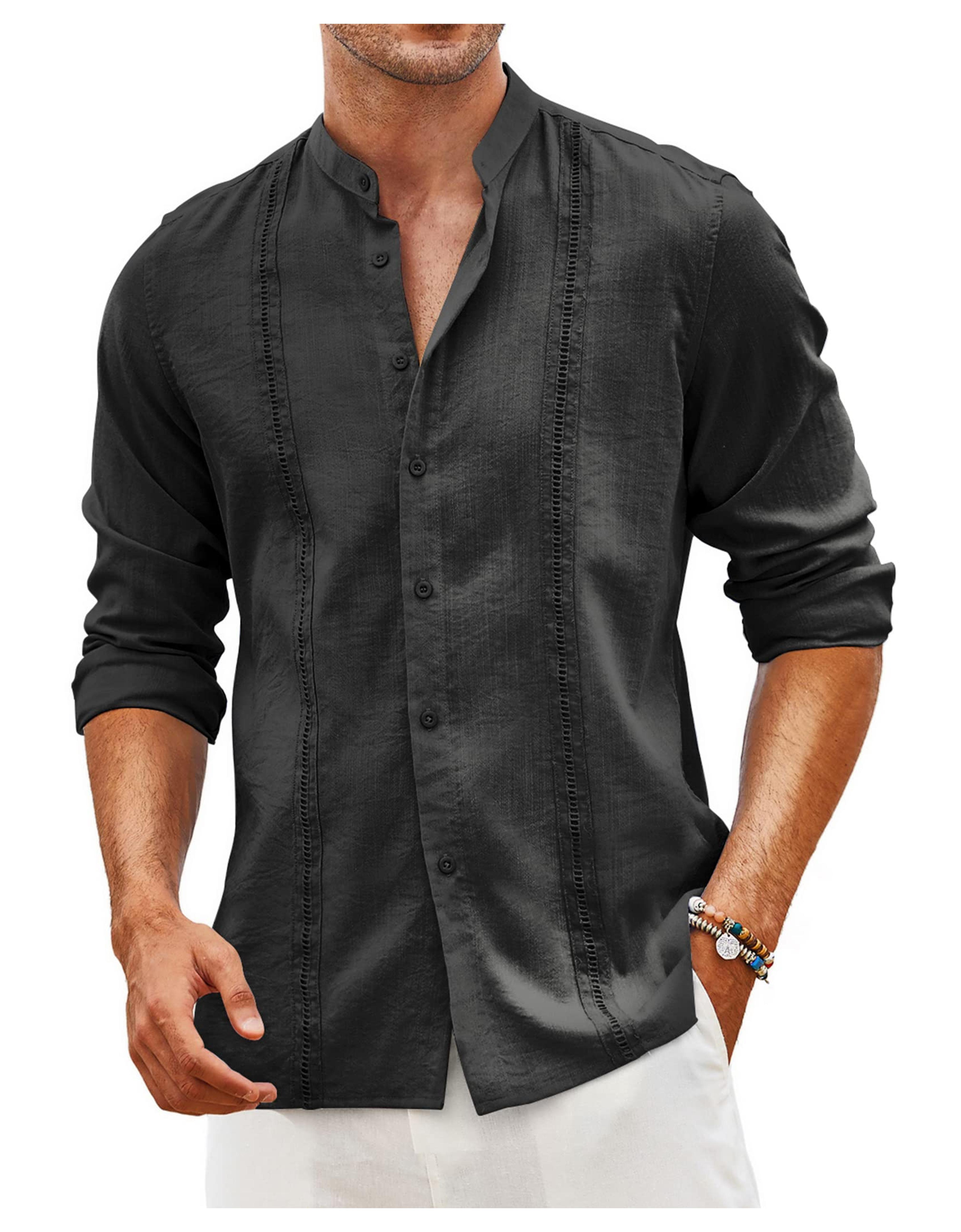 COOFANDY Mens Button Up Shirts Long Sleeve Linen Shirt Casual Beach Summer Clothes Button Down Shirt Men Black at Amazon Men’s Clothing store