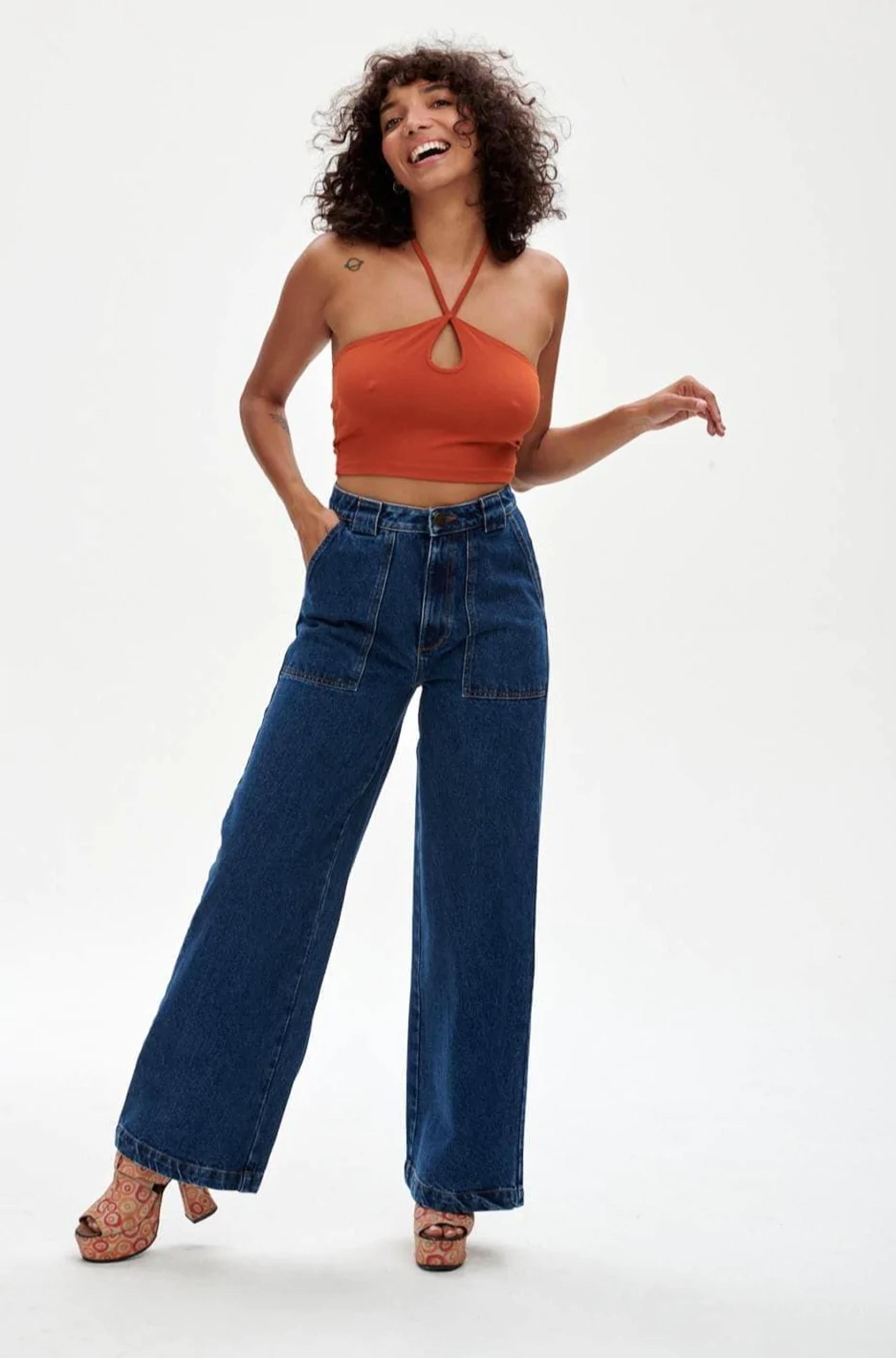 Delores Wide-Leg Jeans: ORGANIC DENIM - Mid Wash Blue