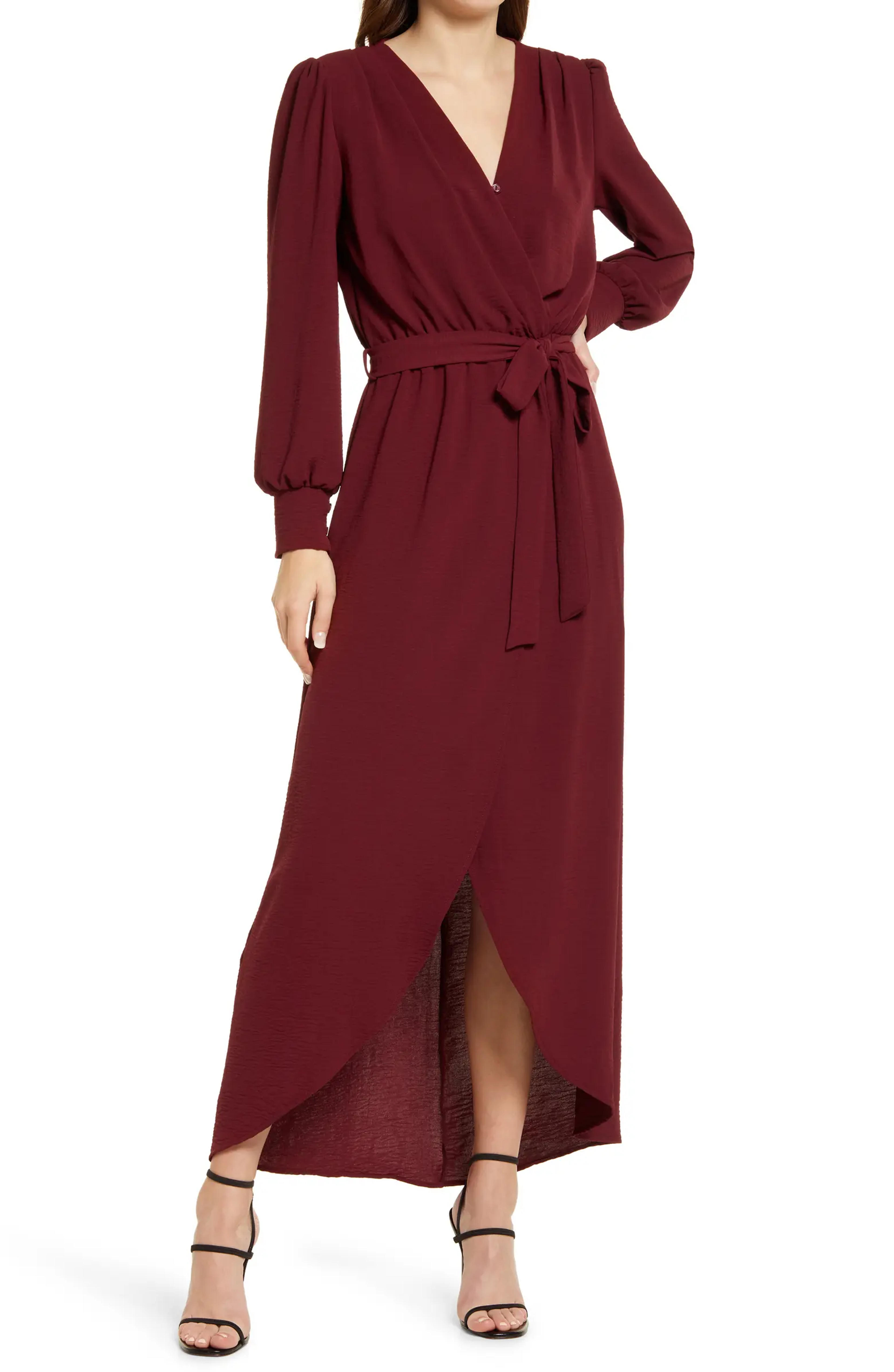 Wrap Front Long Sleeve Dress