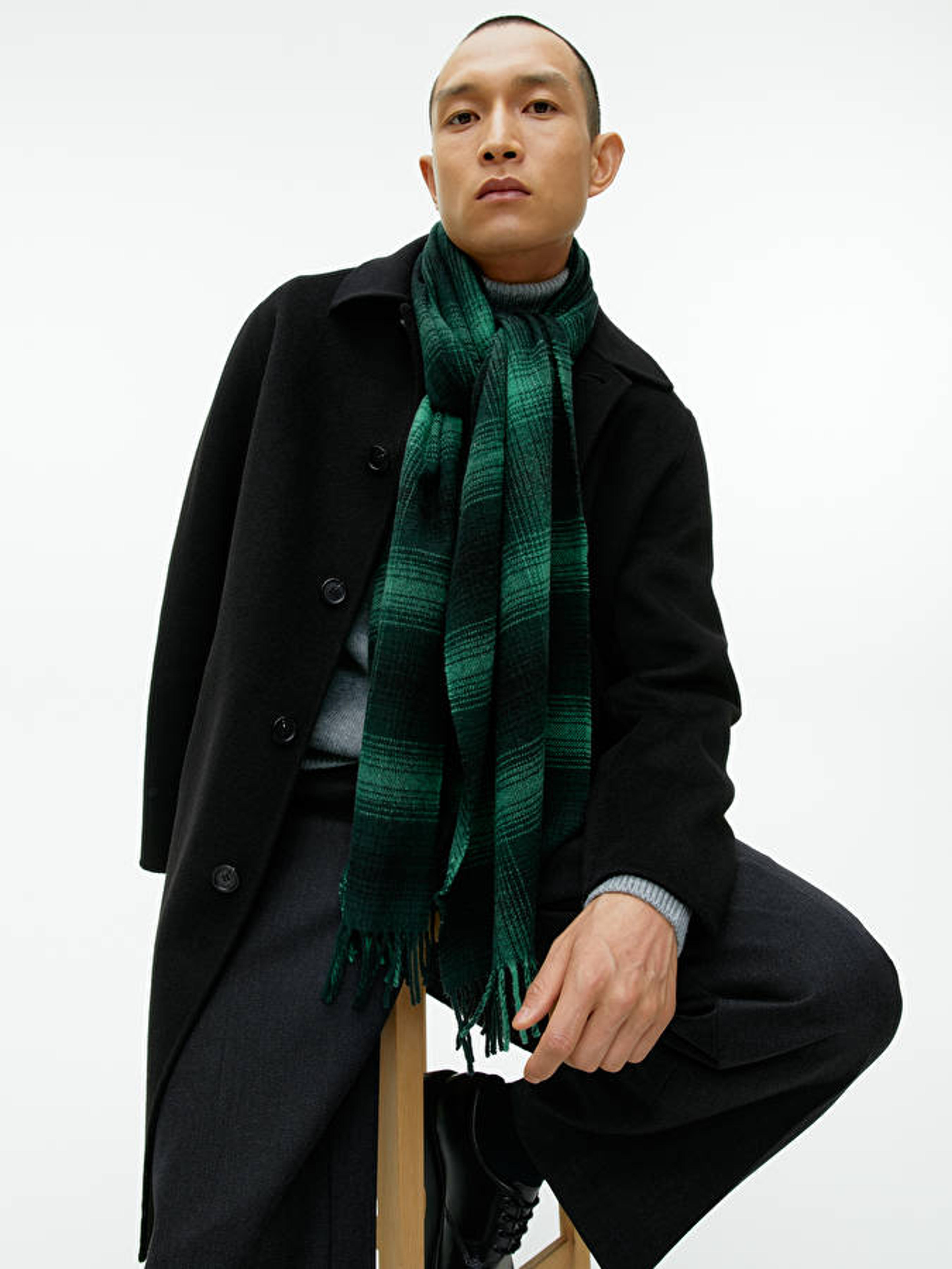 Checked Wool Scarf - Green/Black - ARKET WW