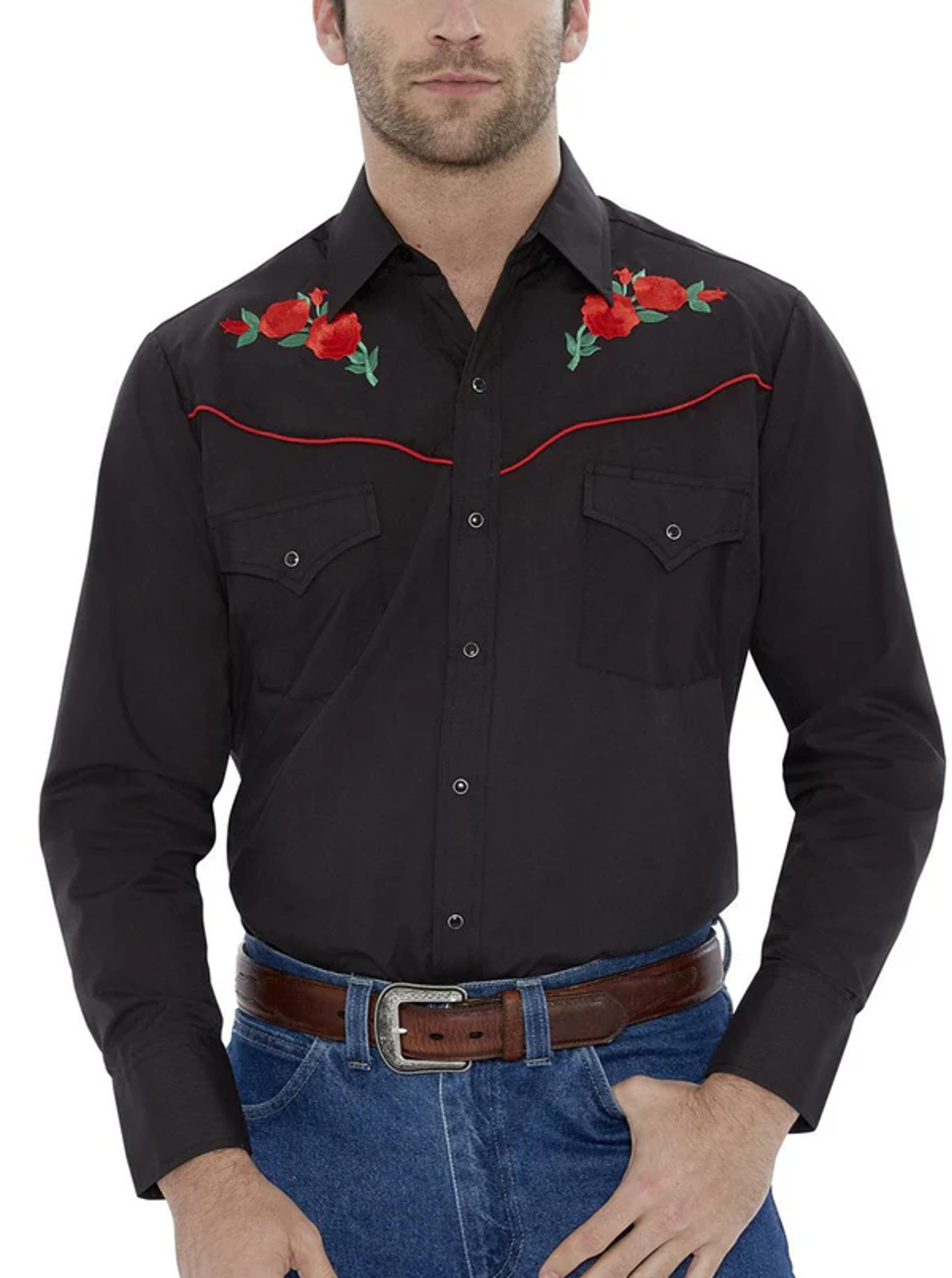 Men's Ely Cattleman Long Sleeve Western Snap Shirt with Rose Embroidery