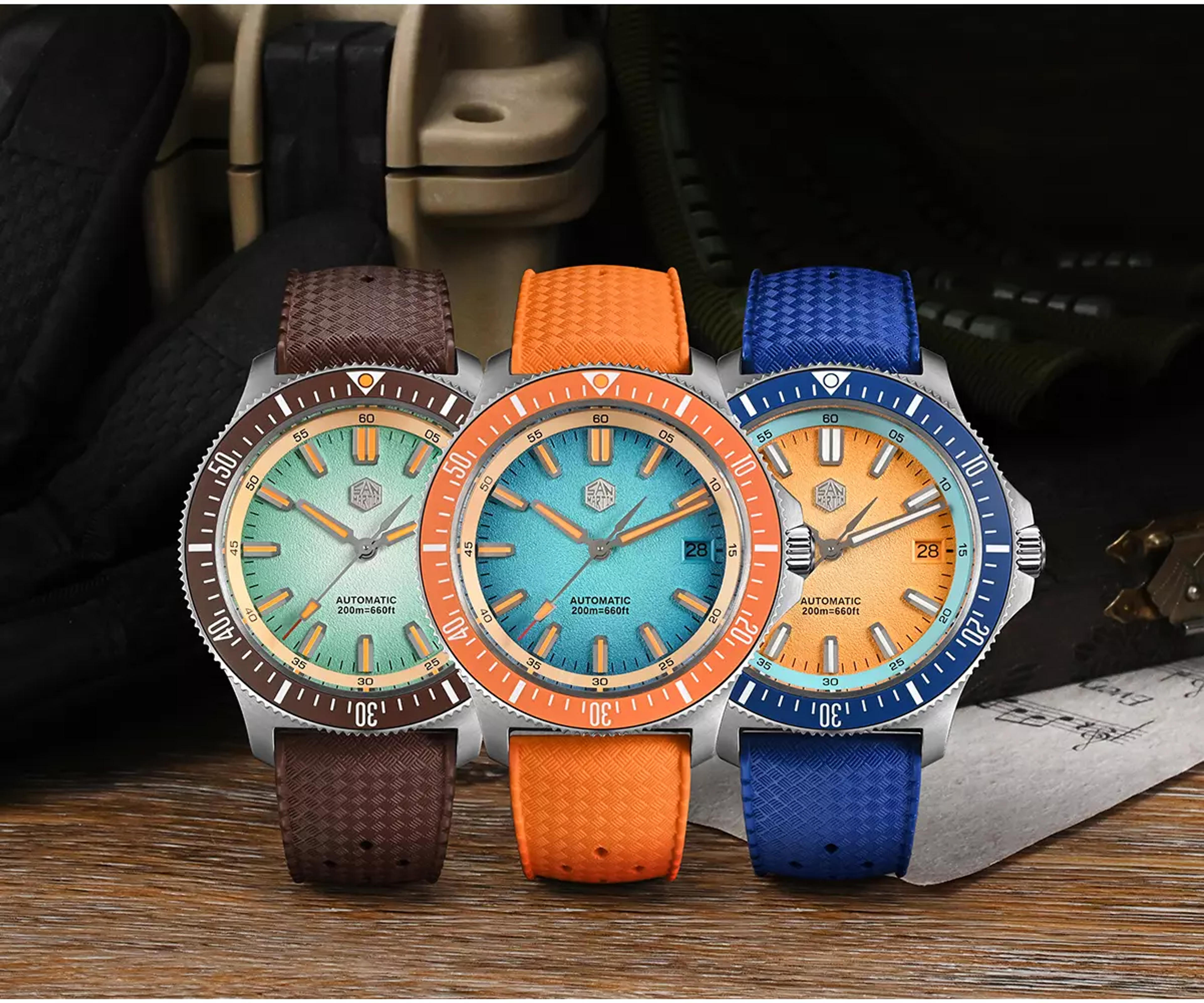 San Martin New Original Design Fashion 40mm Men Sports Watch NH35 Automatic Mechanical Waterproof 200m Gradient Dials SN0118-G - San Martin Official Store