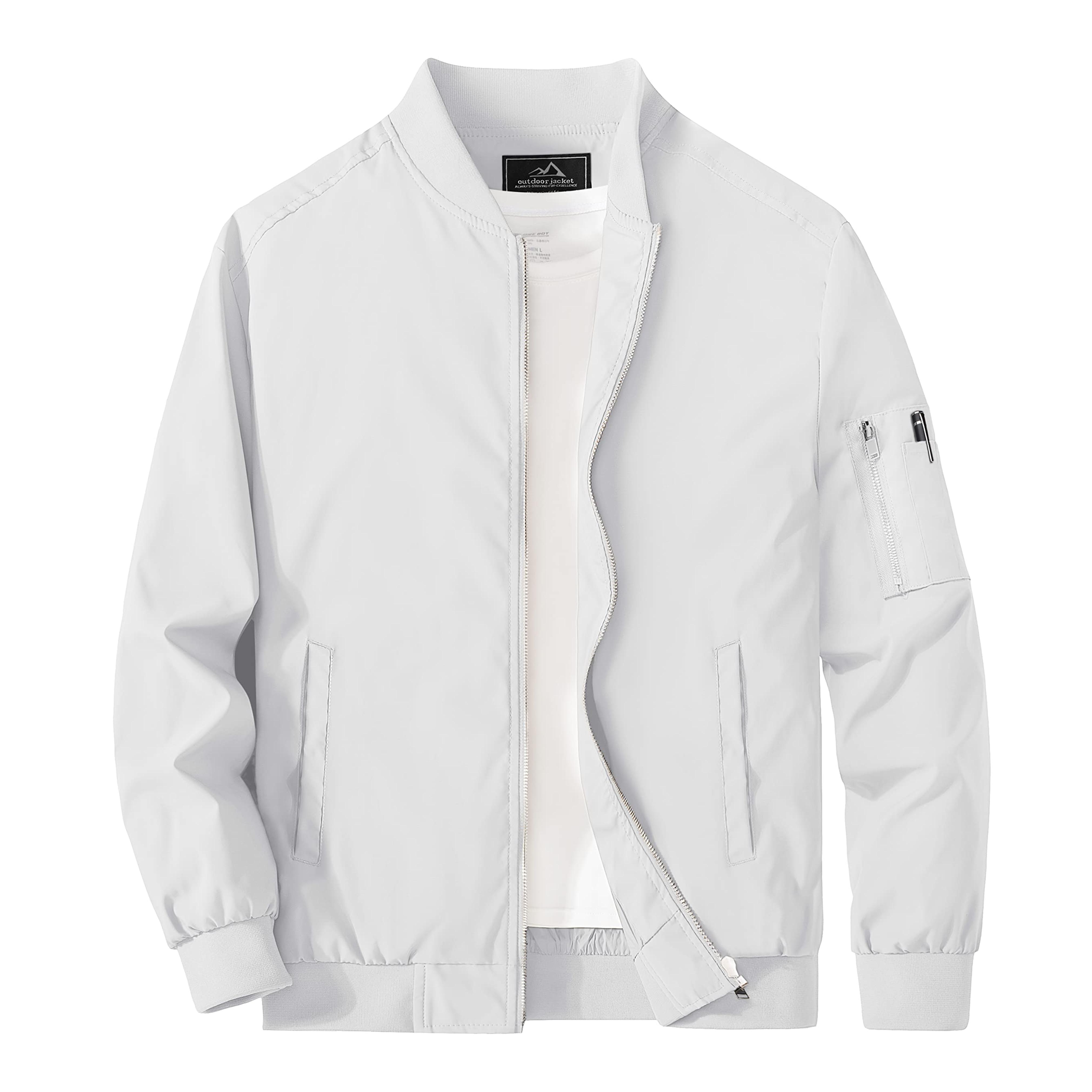 MAGCOMSEN Mens White Jacket Lightweight Windbreaker Jackets Casual Bomber Jacket Light Fall Jackets,XL at Amazon Men’s Clothing store