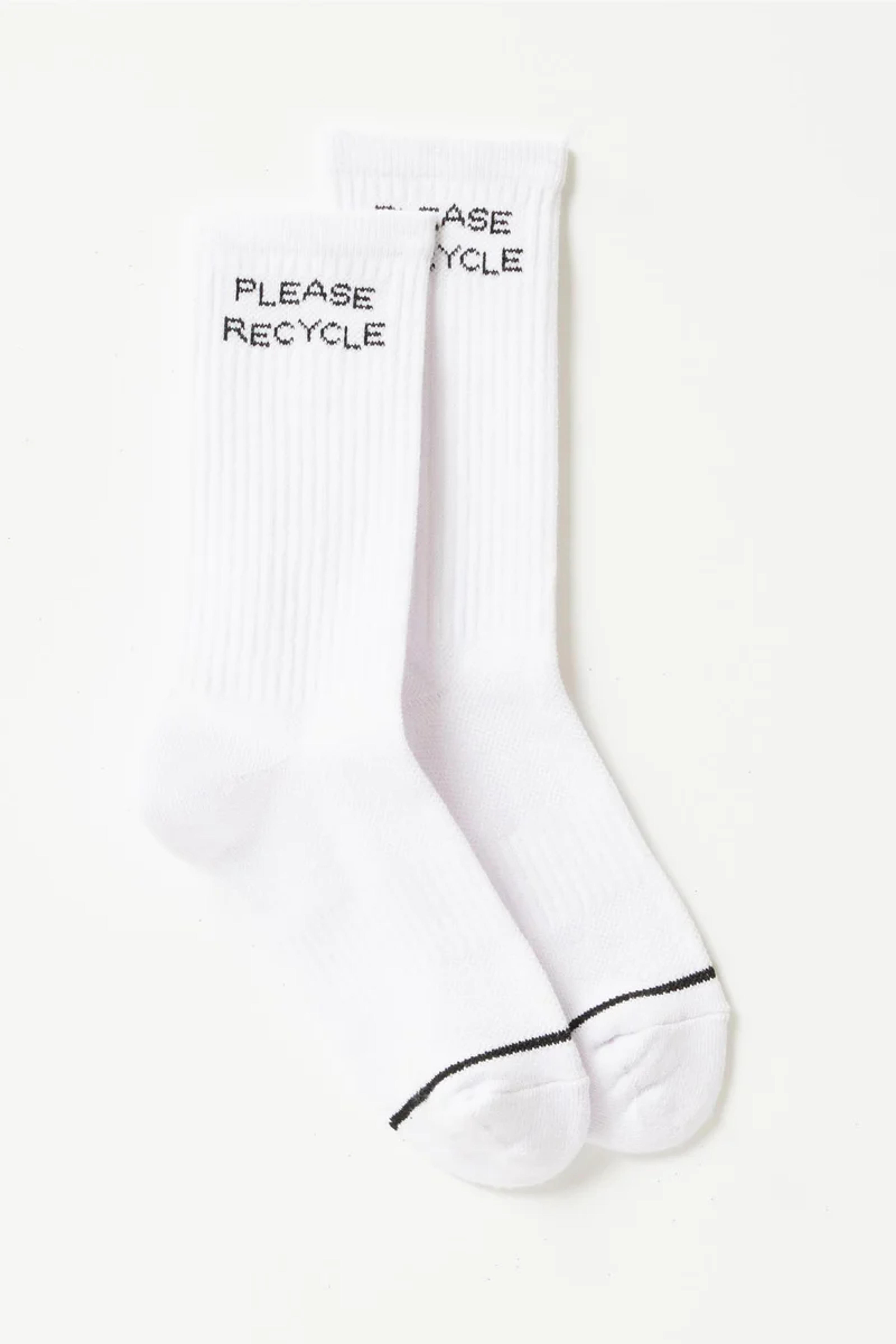 White Please Recycle Crew Sock — Girlfriend Collective