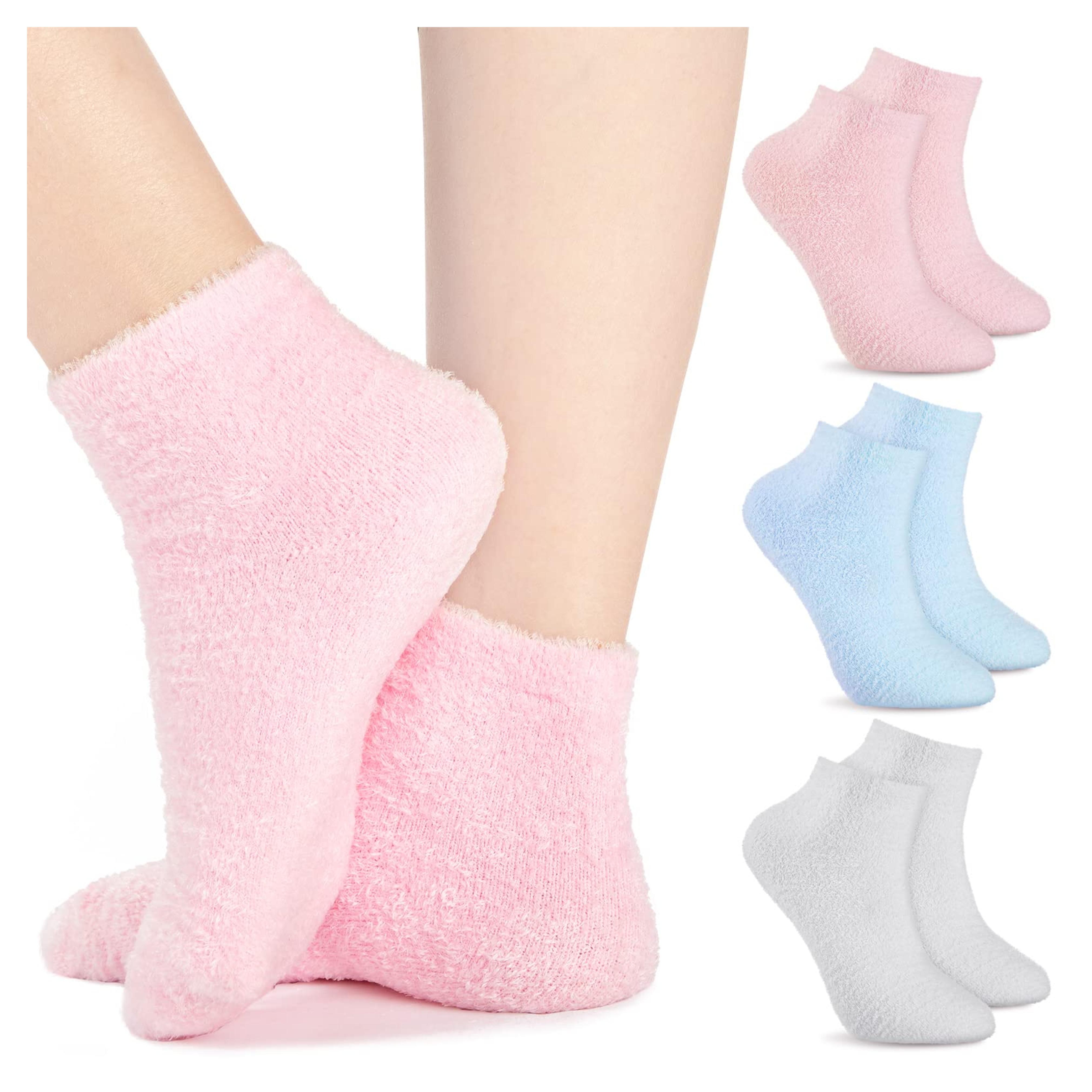 3 Pairs Aloe Socks Moisturizing Spa Socks Infused Socks Gel Sleeping Fuzzy Socks Dry Feet Socks Non Slip Lotion Socks for Women Men Repairing Softening Dry Cracked Feet Skins (Pink, Blue, Gray)