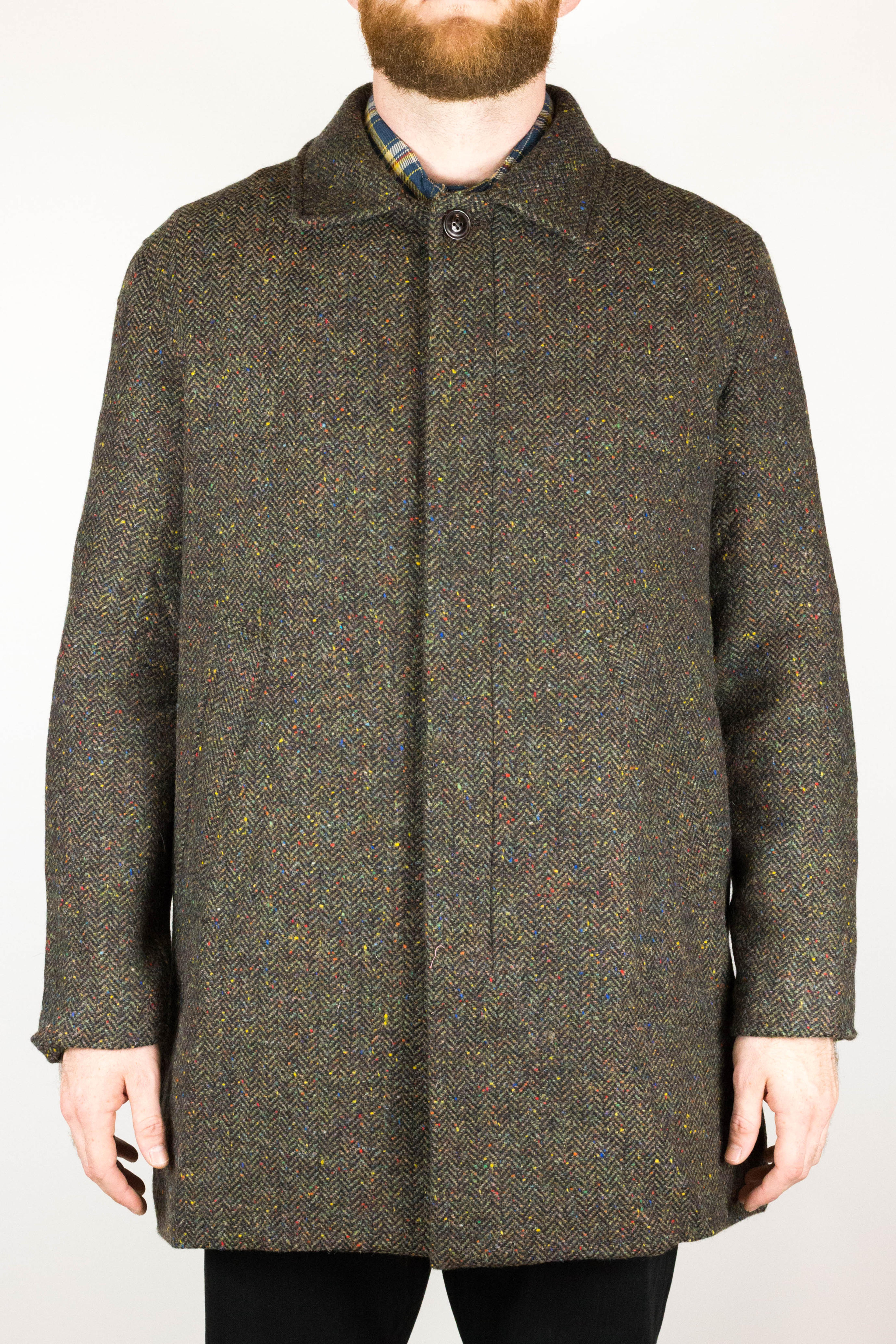 Olive herringbone Irish Tweed Wool Coat – Left Field NYC