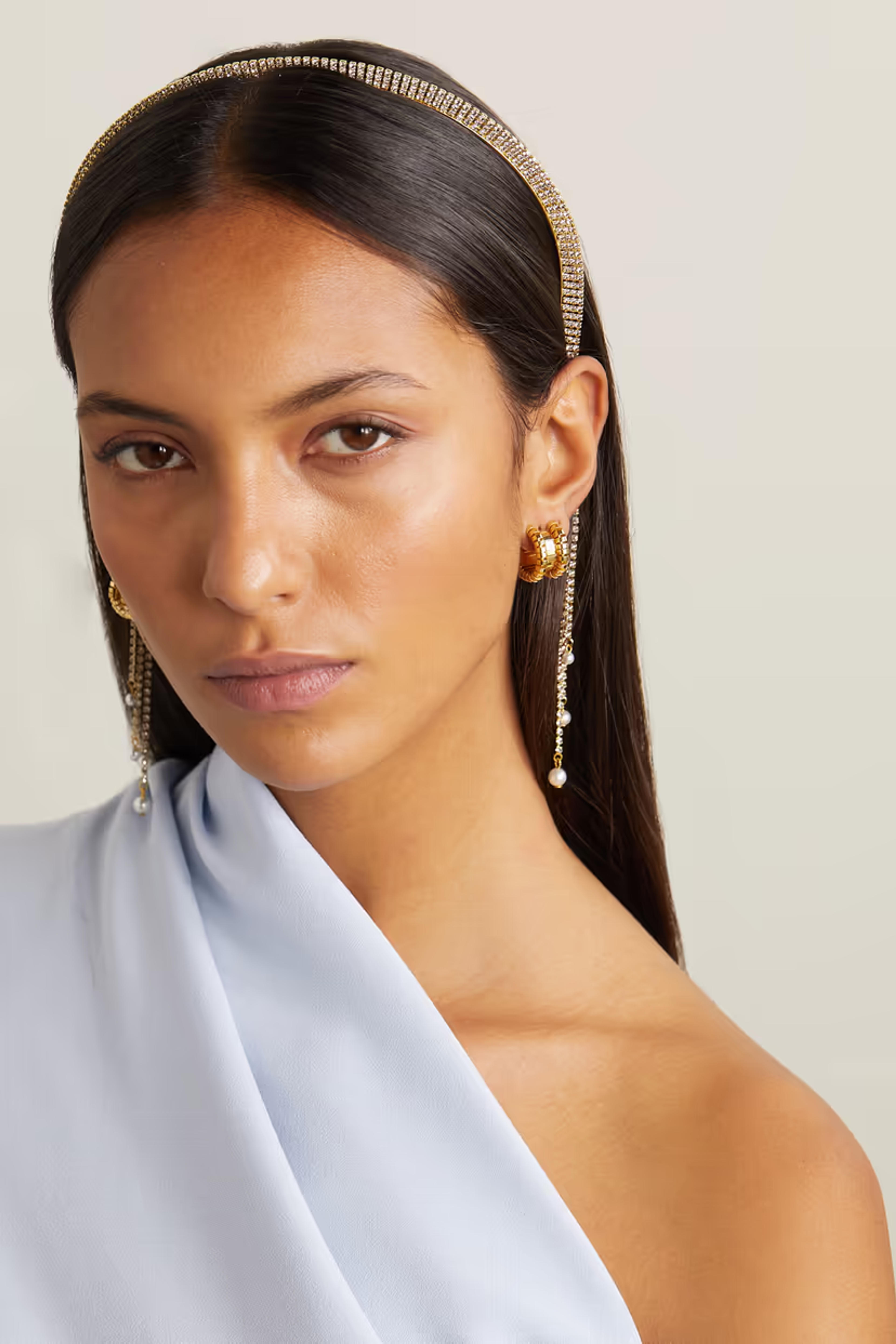 Gold Emily Swarovski crystal and faux pearl-embellished gold-tone headband | LELET NY | NET-A-PORTER