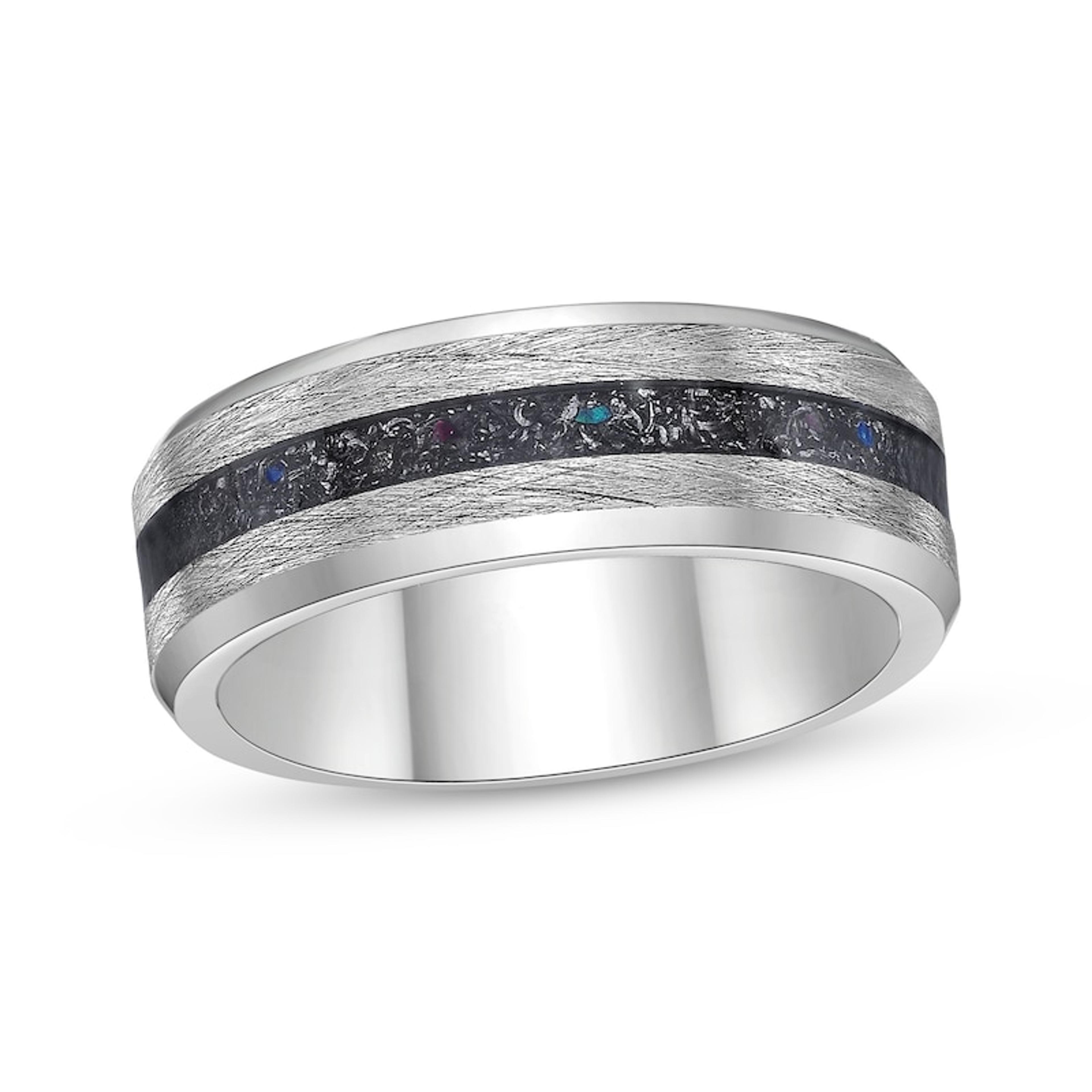 Men's Crushed Titanium Inlay Ring Stainless Steel | Kay