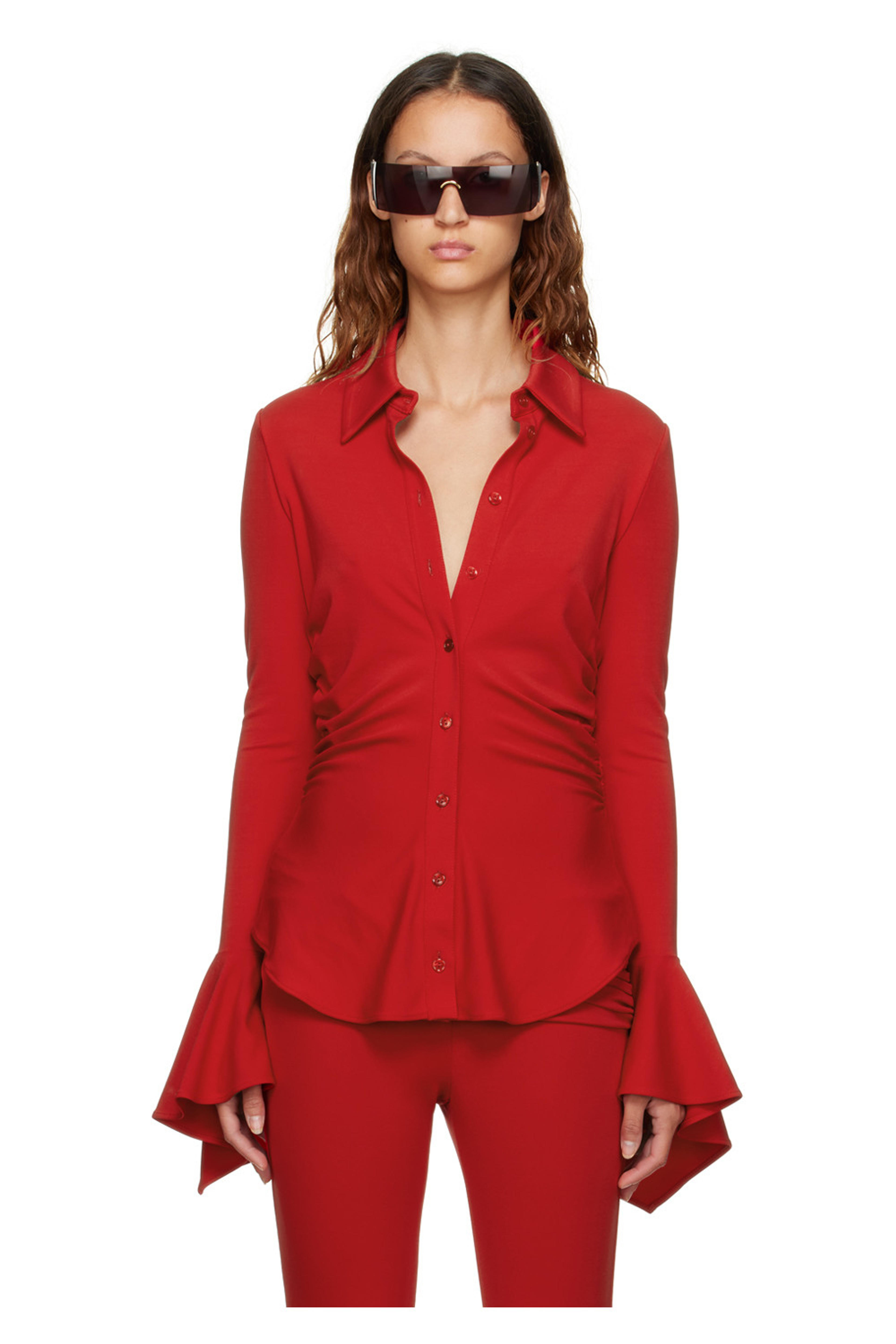 Red Ruched Shirt by Blumarine on Sale