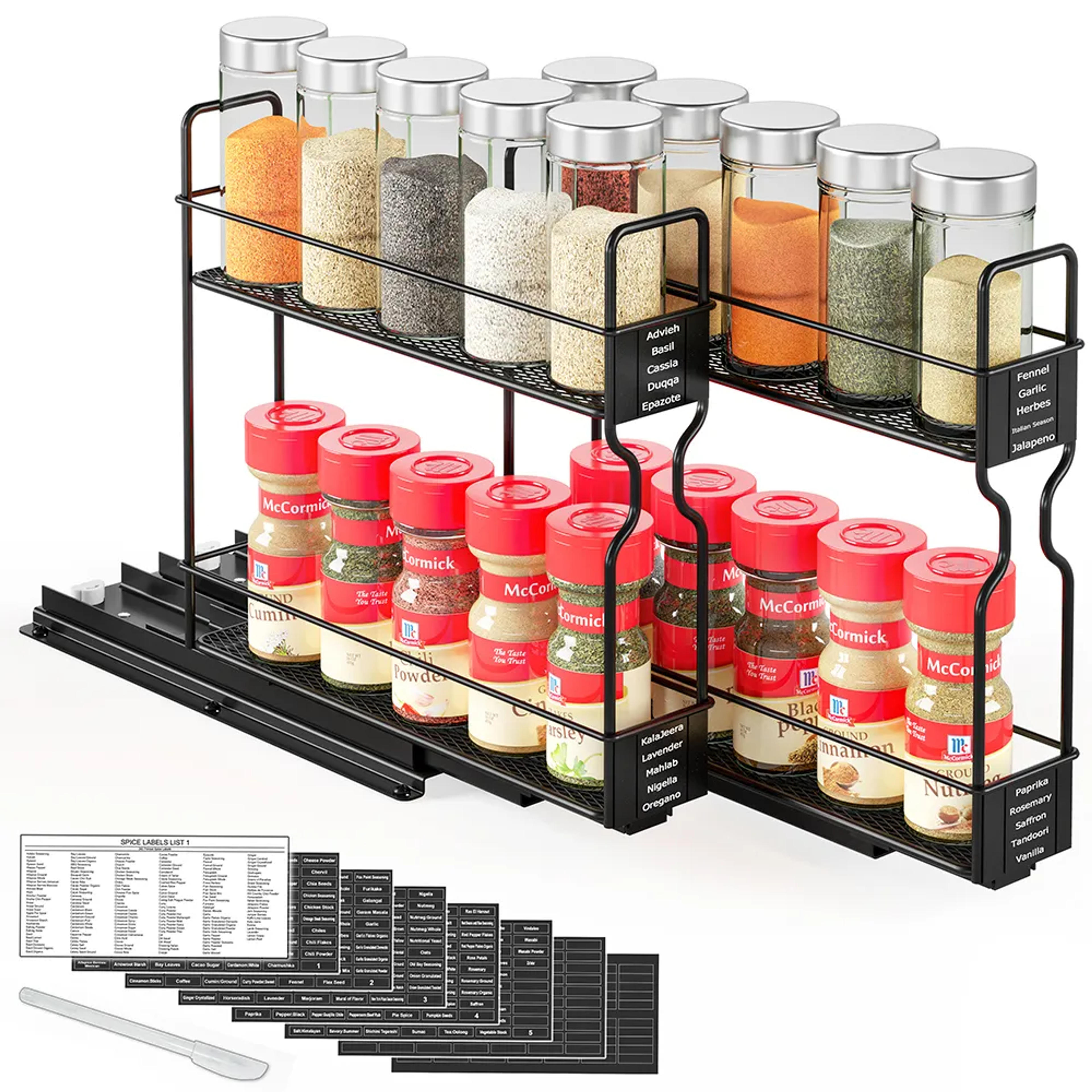 SpaceAid® Pull Out Spice Rack Heavy Duty Slide Out Spice Cabinet Organizers 2 Drawers 2-Tier