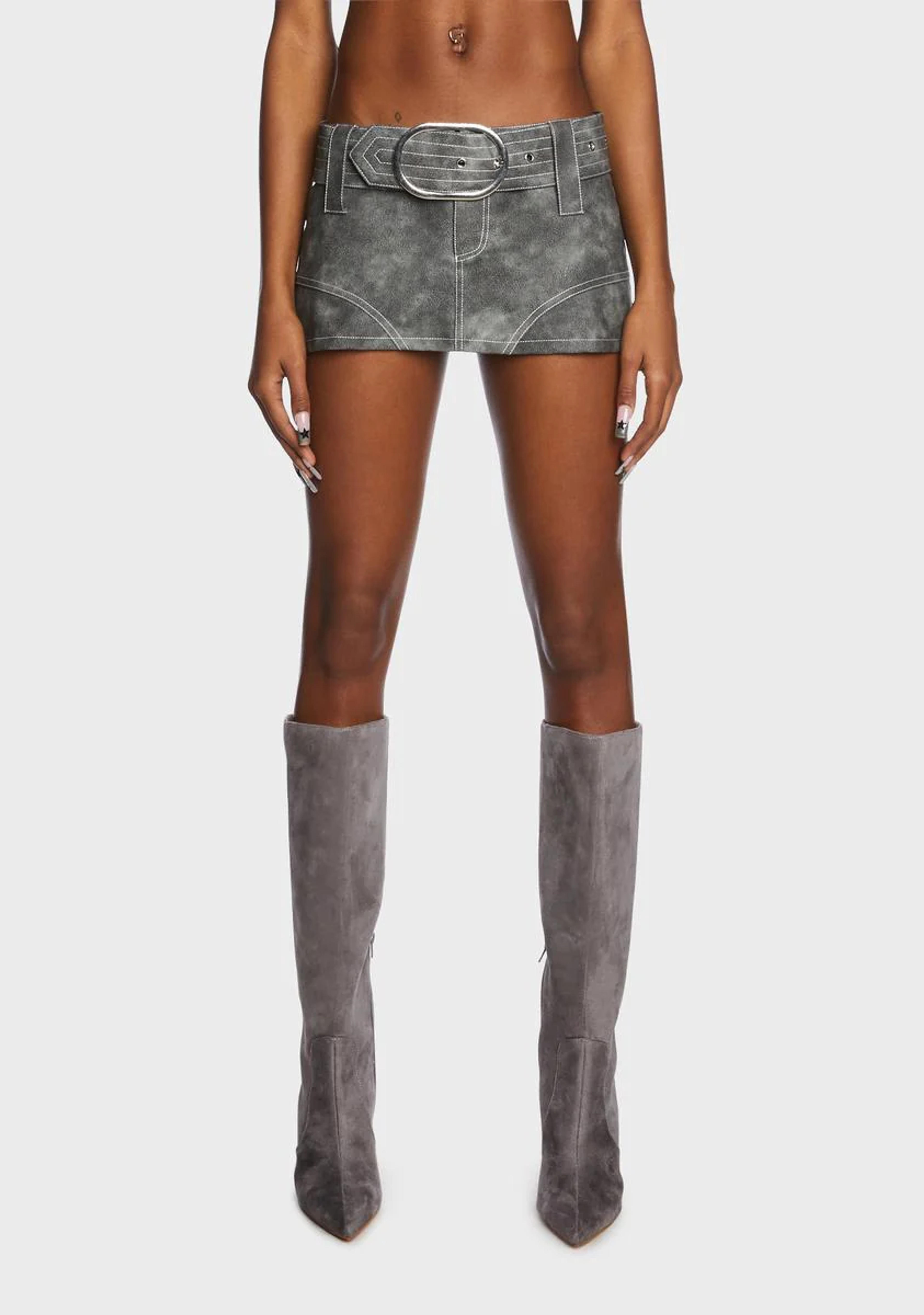 Generation Kiss Washed Vegan Leather Micro Mini Skort - Gray