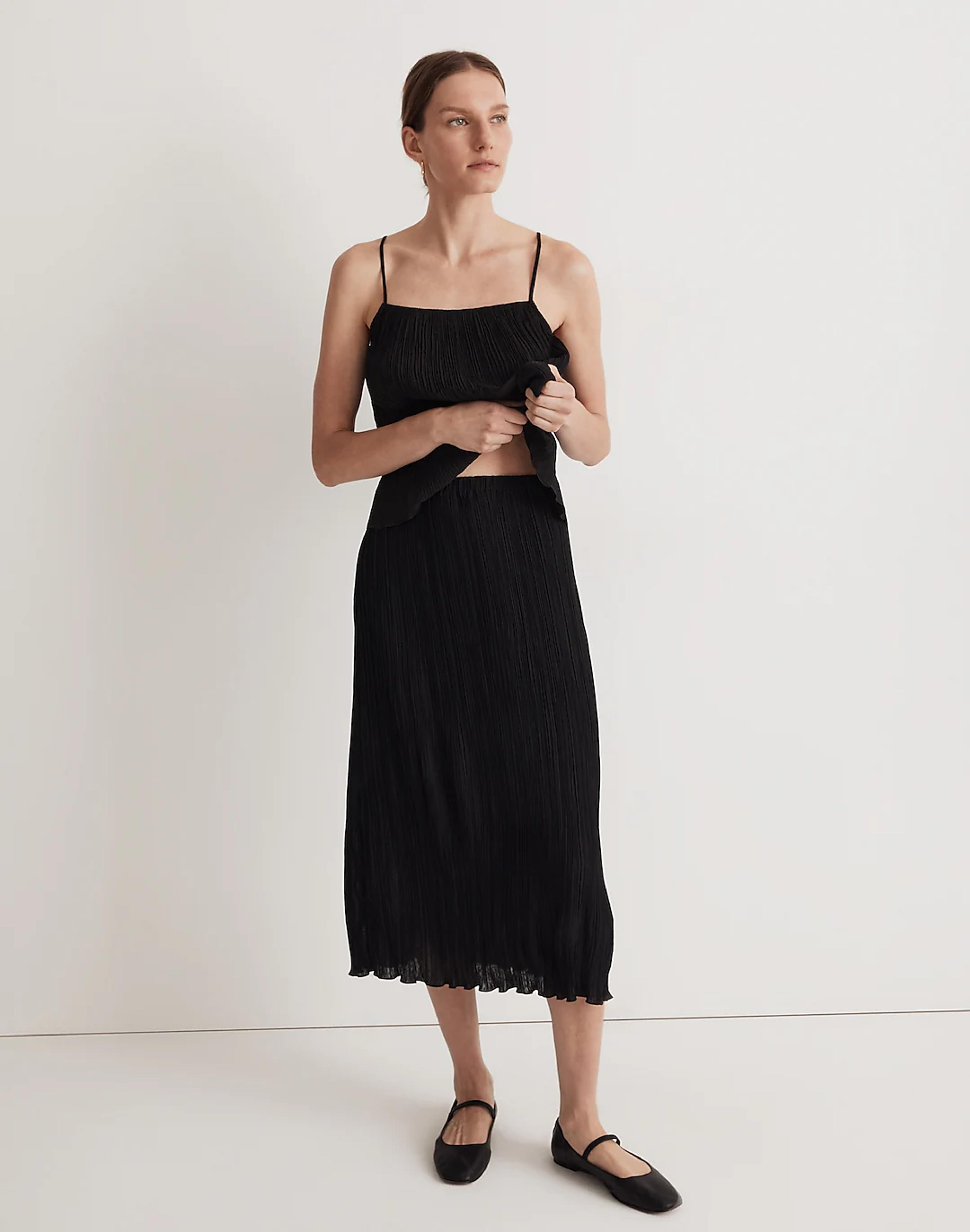 Plissé Midi Slip Skirt