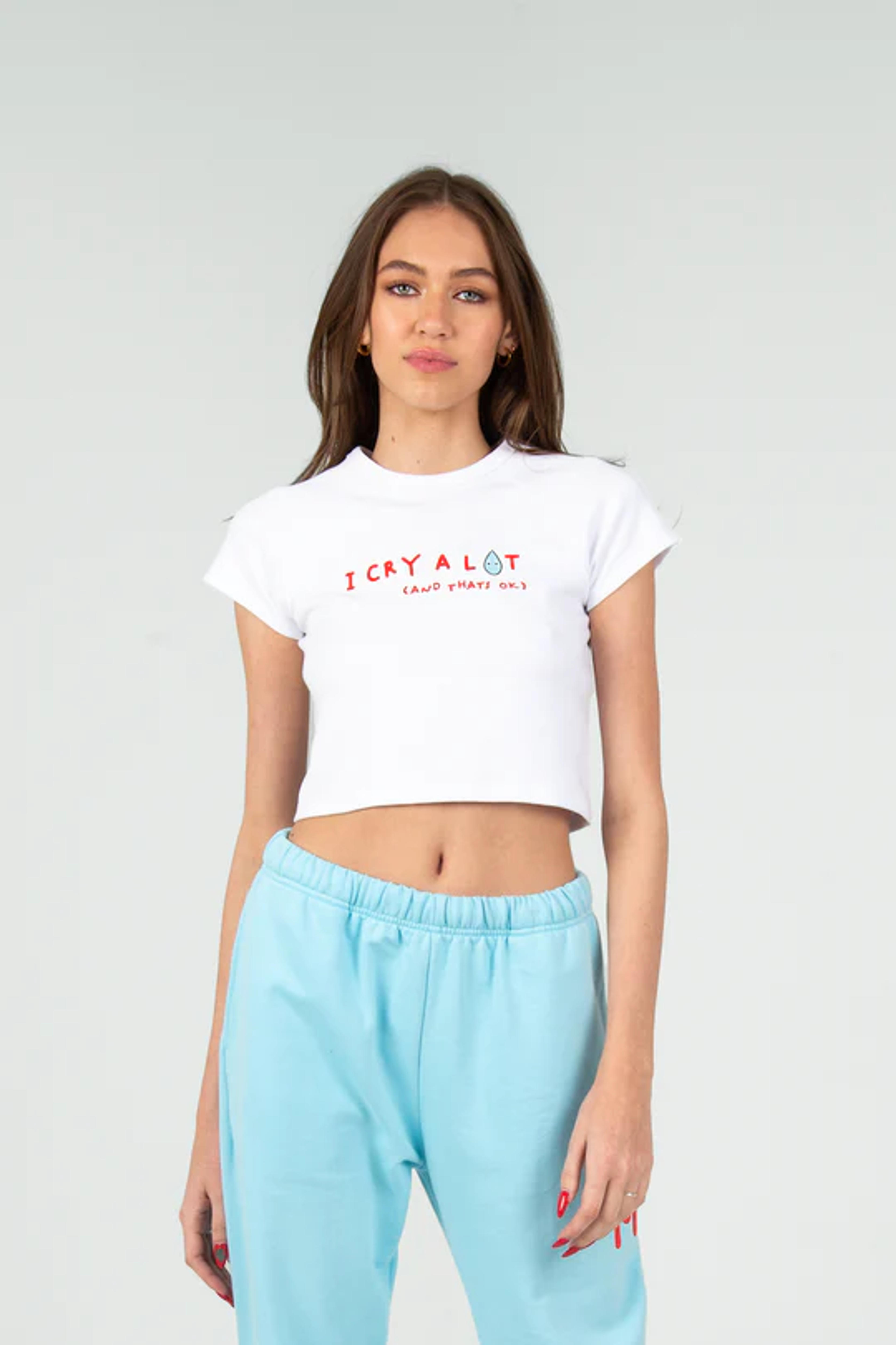 I Cry A Lot White Baby Tee – The Mayfair Group LLC