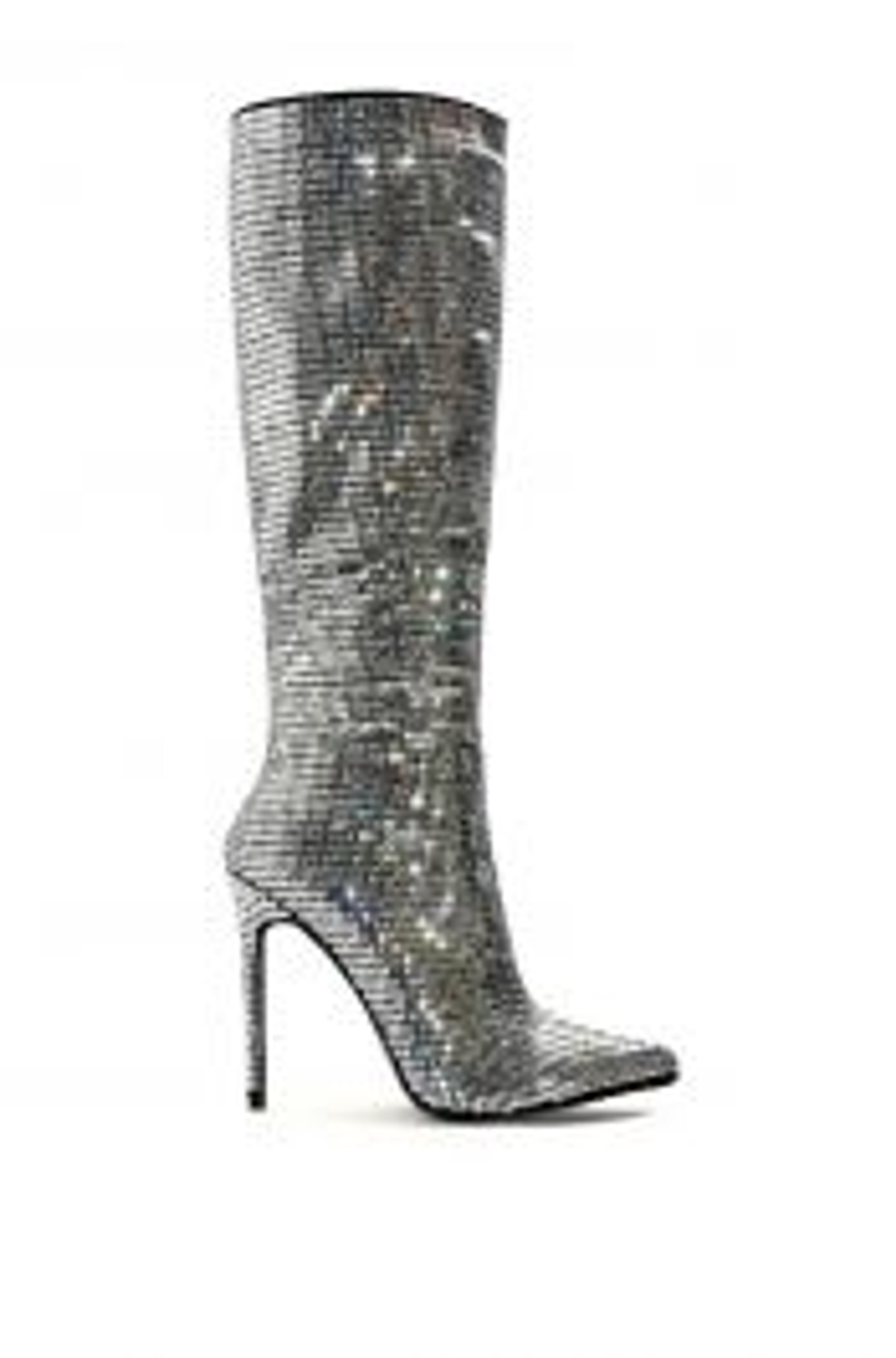 AZALEA WANG ELOISE RHINESTONE STILETTO BOOT IN SILVER