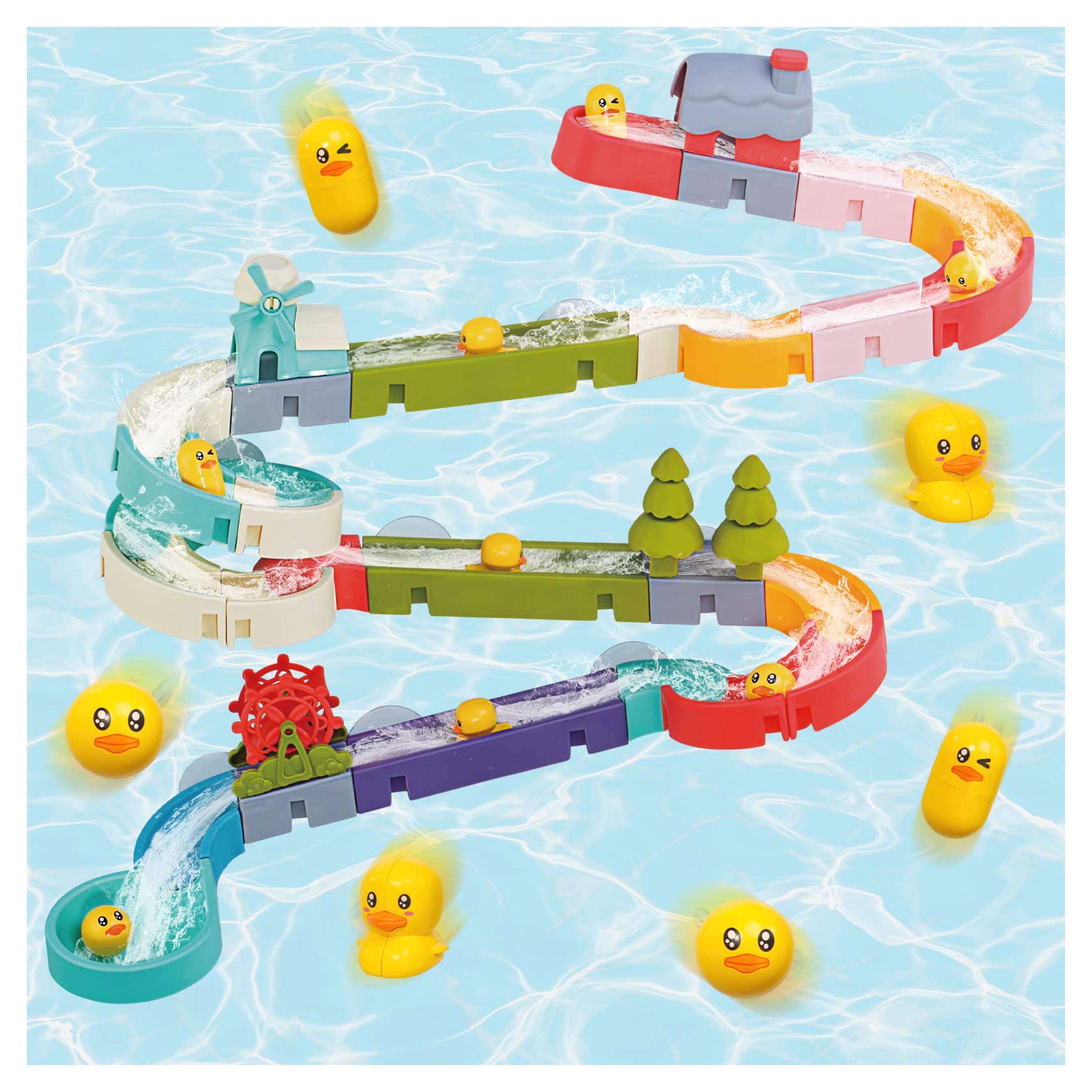 52 PCS Duck Slide Bath Toys for Kids Ages 4-8, Wall Track Building Set for 5-7 Years Old, Fun DIY Kit Birthday Gift for Toddler Boys & Girls