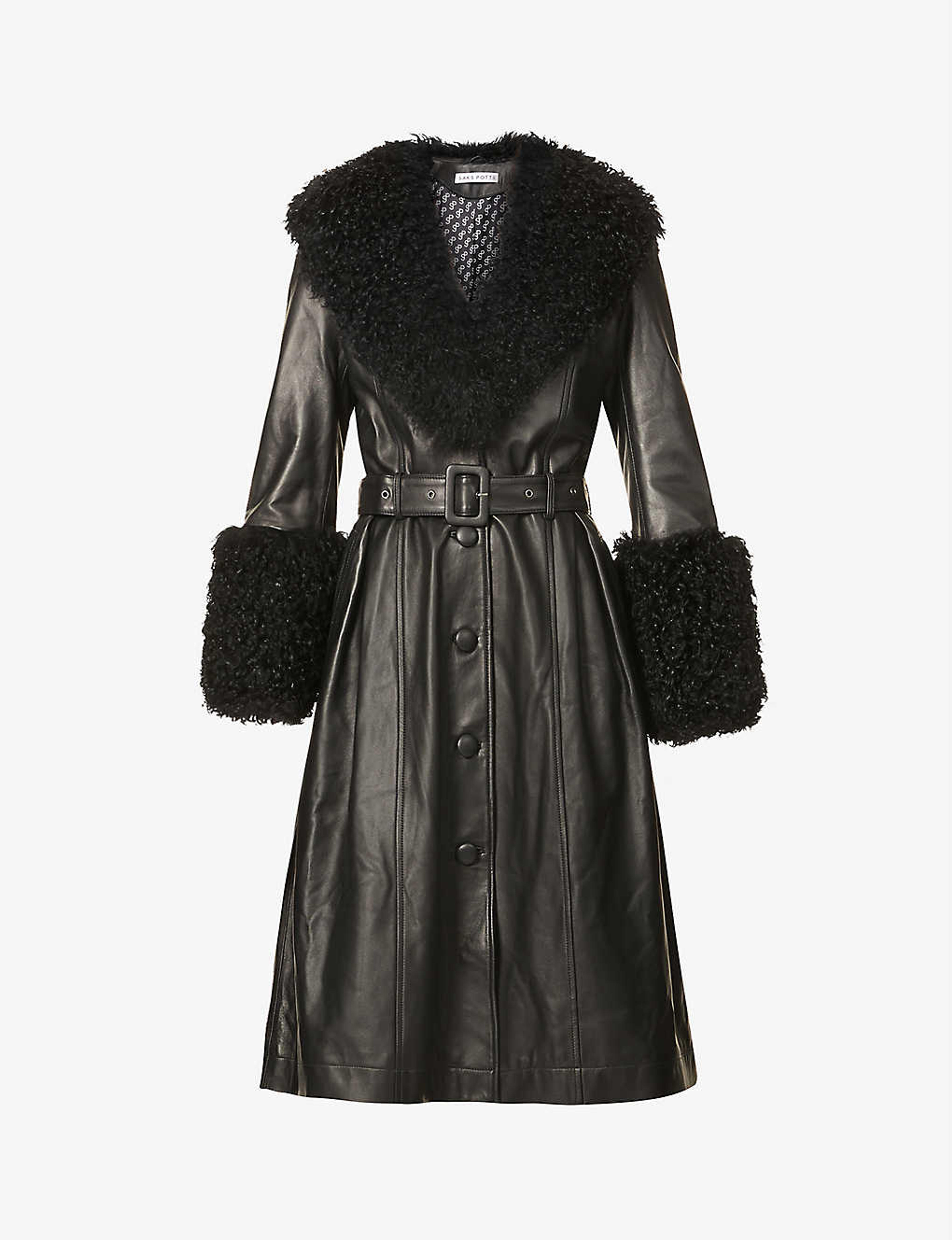 SAKS POTTS - Foxy V-neck shearling-trimmed leather coat | Selfridges.com