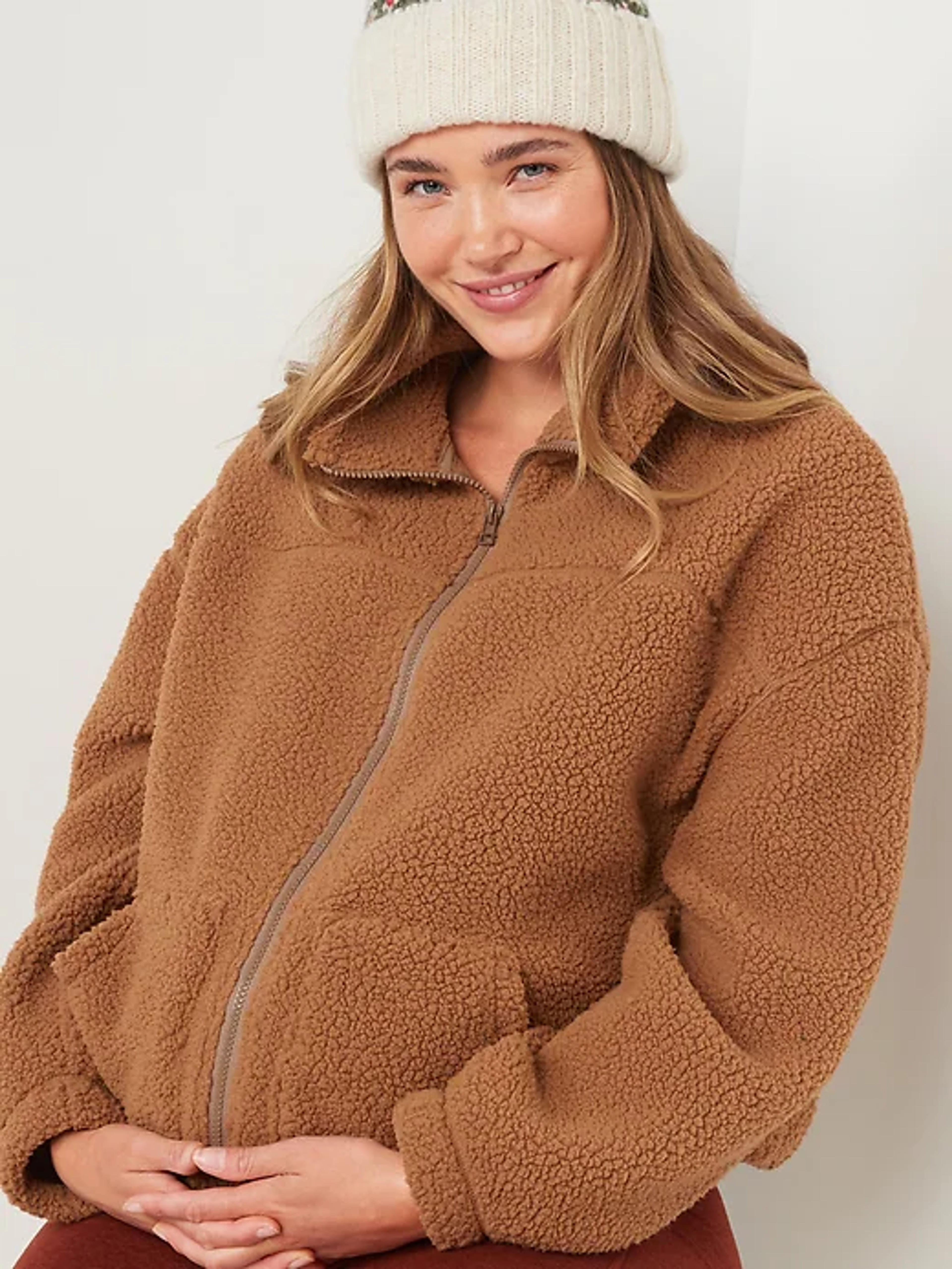 Maternity Cozy Sherpa Zip-Front Sweatshirt | Old Navy