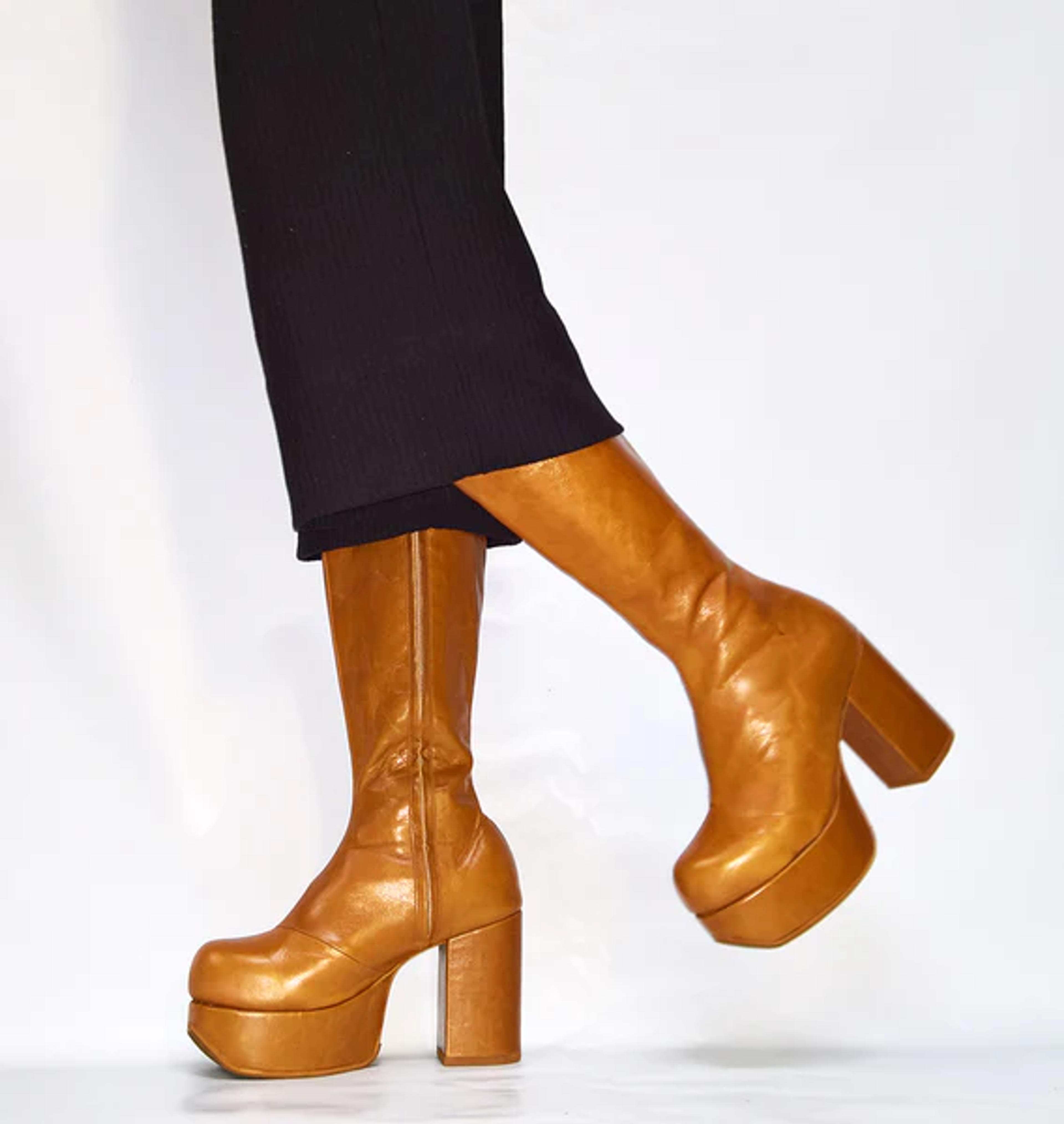 Leather Unisex70s style Platform Tan Light Brown knee high Boots – Isabella Mars