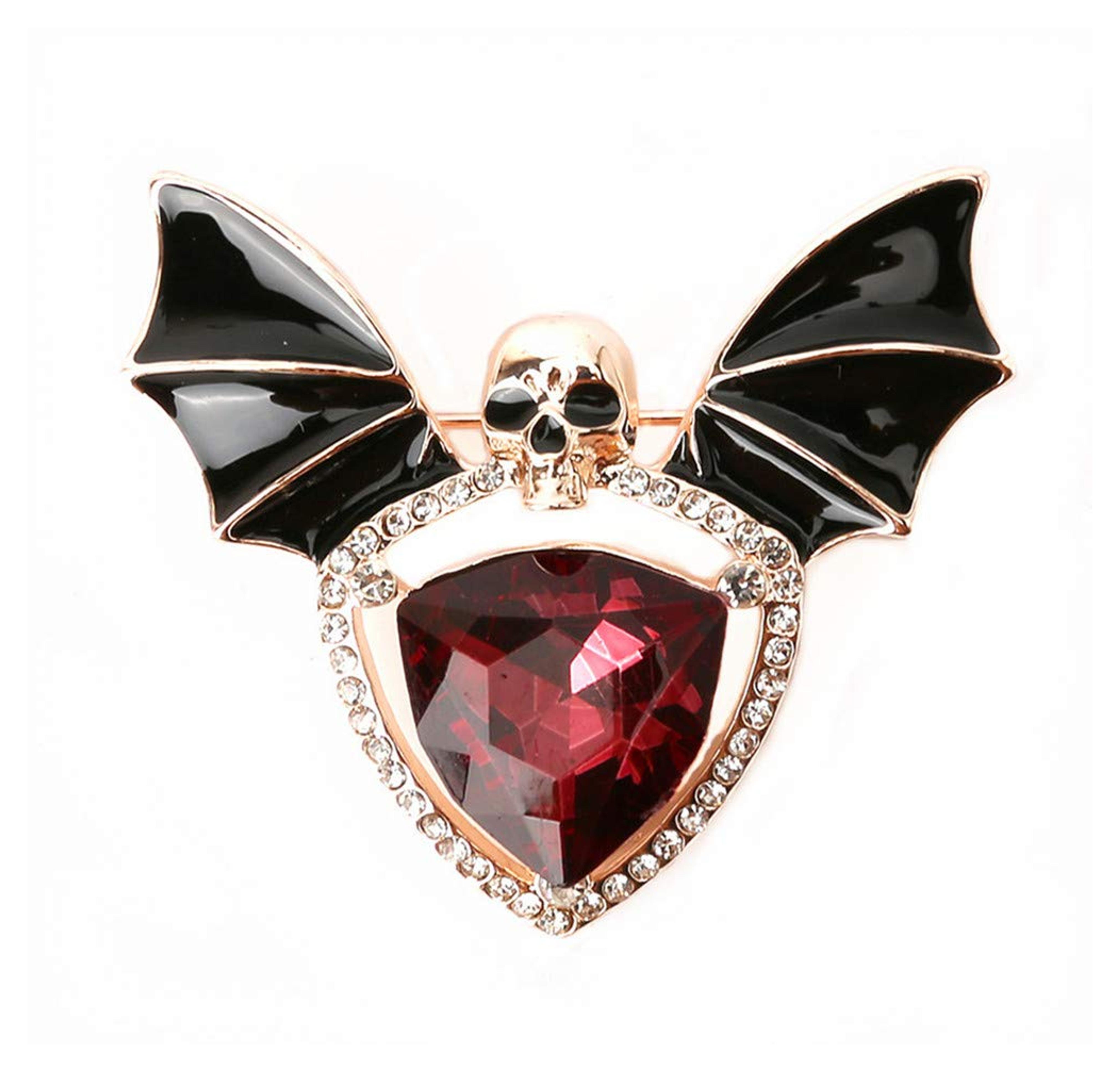 Skull Enamel Pins,Gothic Batwing Rhinestone Crystal Brooch Pins for Women Girls