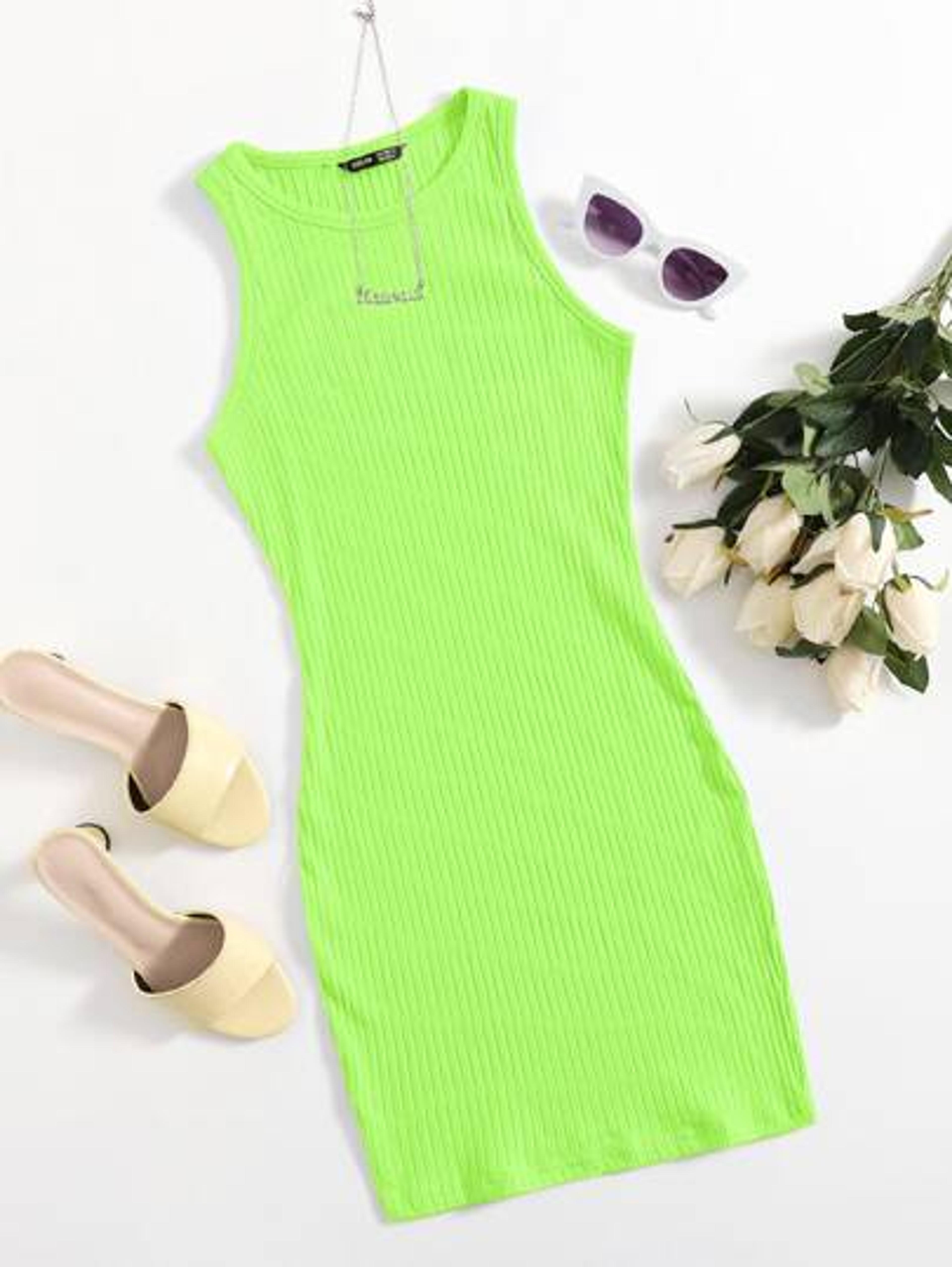 SHEIN Neon Lime Rib-knit Bodycon Dress | SHEIN USA