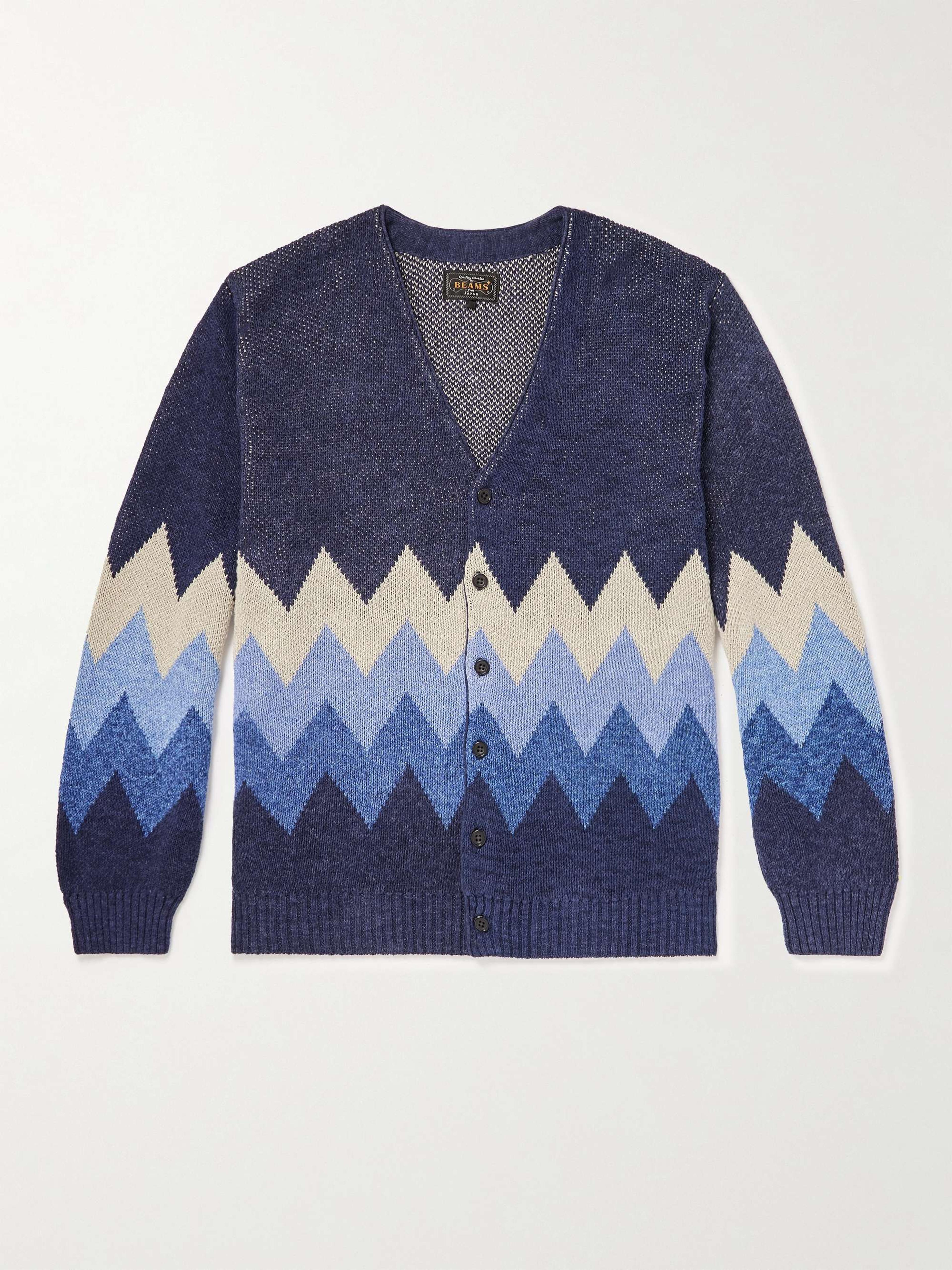 BEAMS PLUS Jacquard-Knit Linen and Cotton-Blend Cardigan for Men | MR PORTER