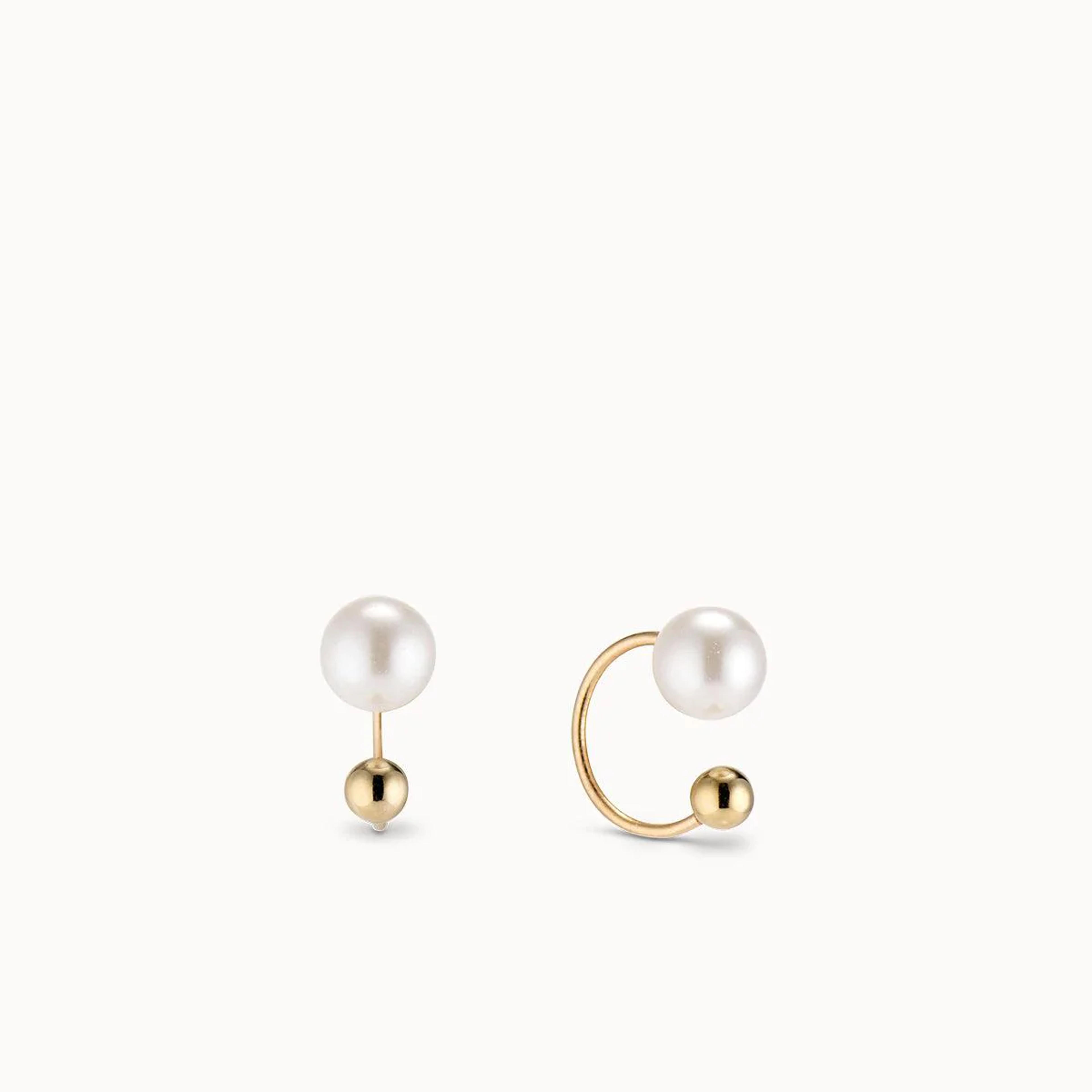 14K Gold Pearl C Hoops