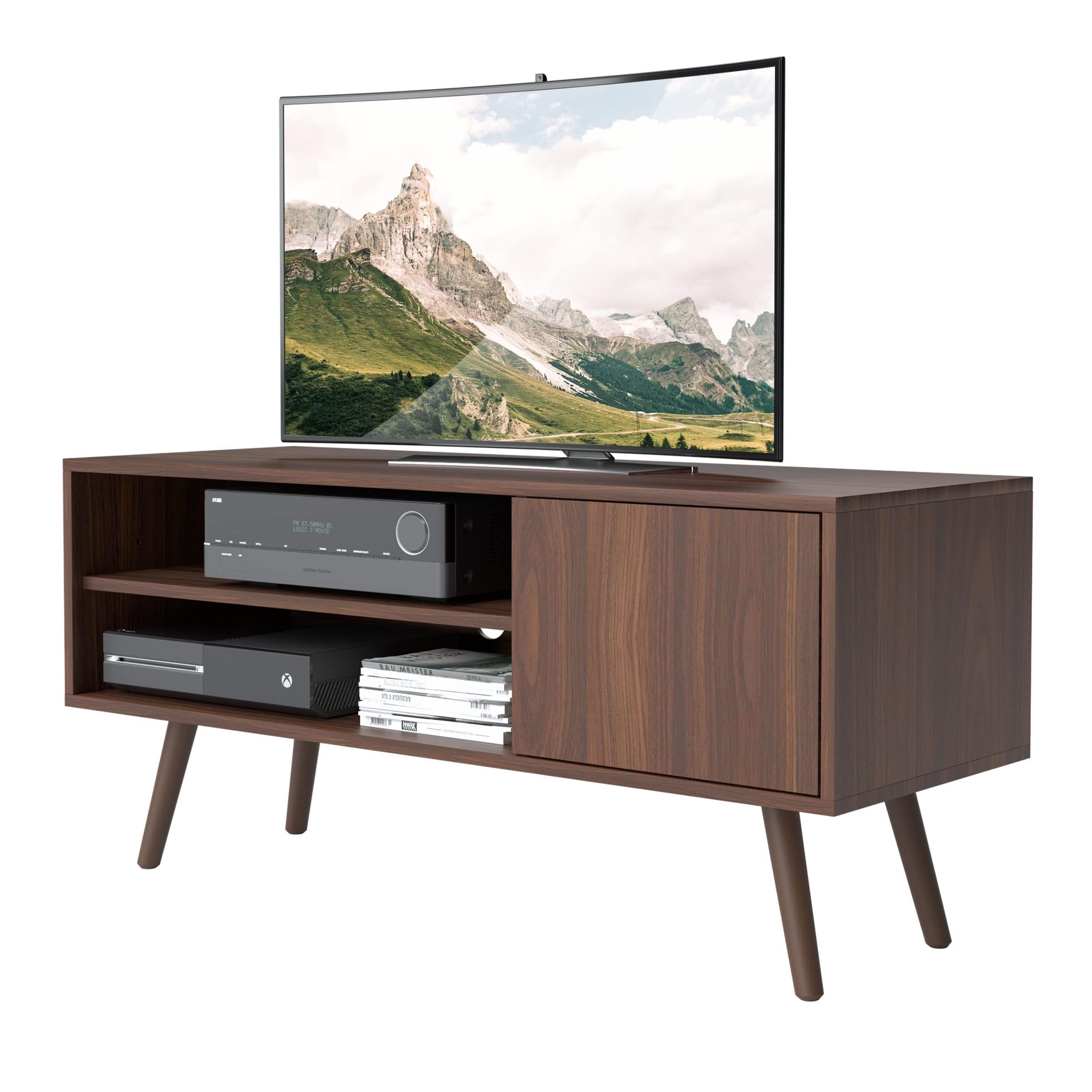 Cozy Castle TV Stand for 50 Inch TV, Mid Century Modern TV Console with Shelves for Living Room Bedroom, Drak Brown Entertainment Center for Flat Screen TV, Wood TV Stand for TVs up to 50", 43 Inch