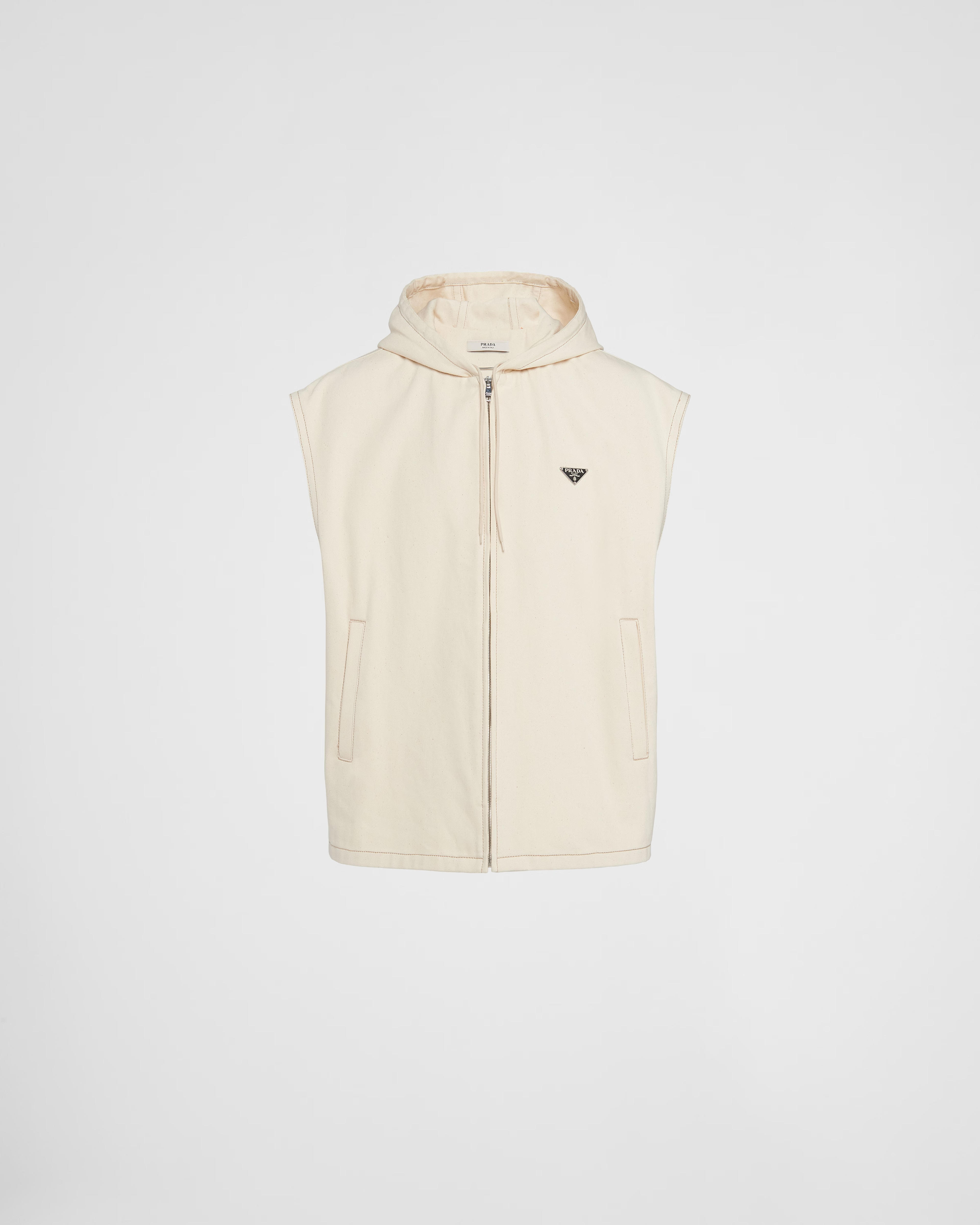 Beige Bull denim hoodie vest | Prada