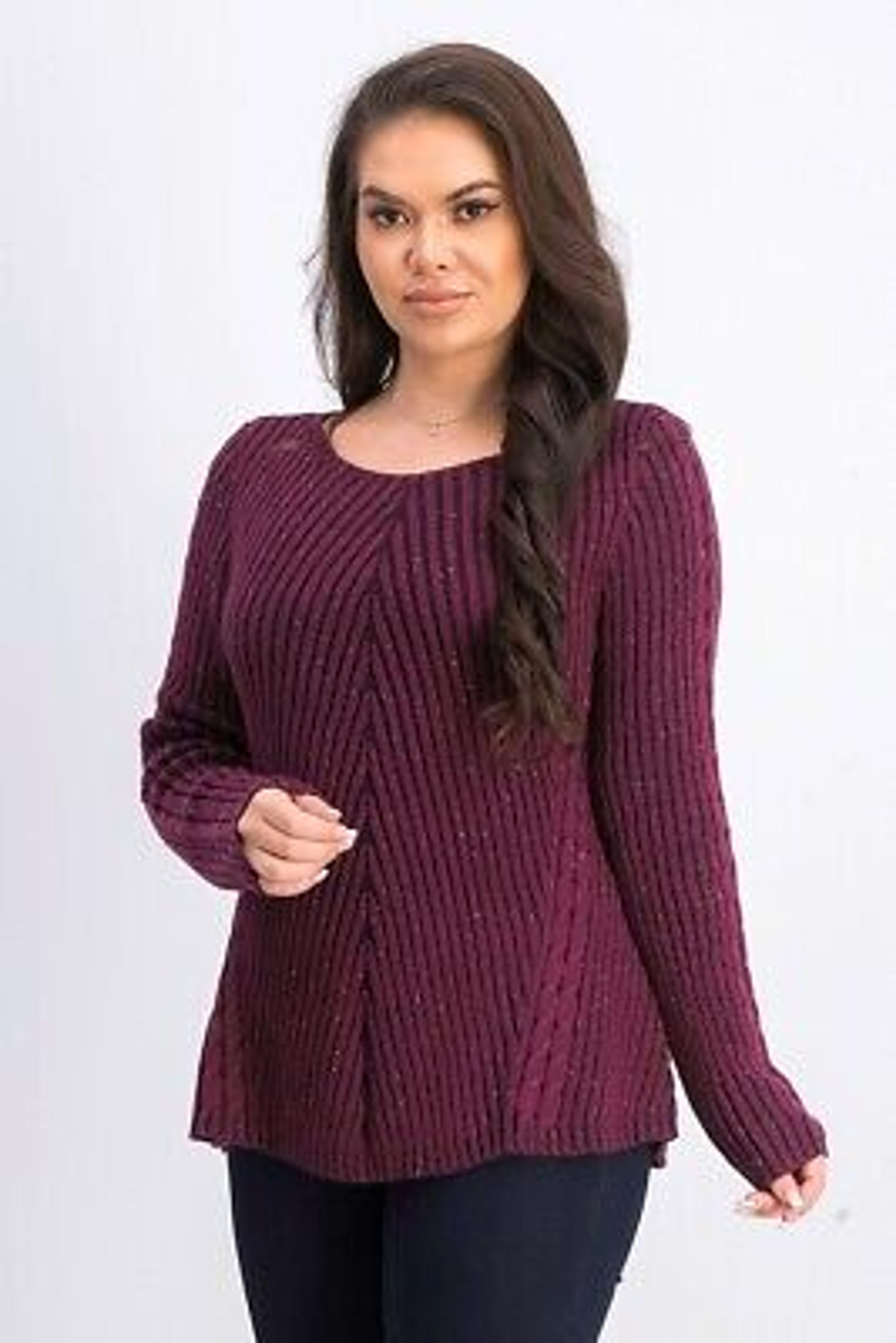 Style & Co Women's Scalloped Hem Ribbed Knit Sweater Dark Red Size Medium 732996613277