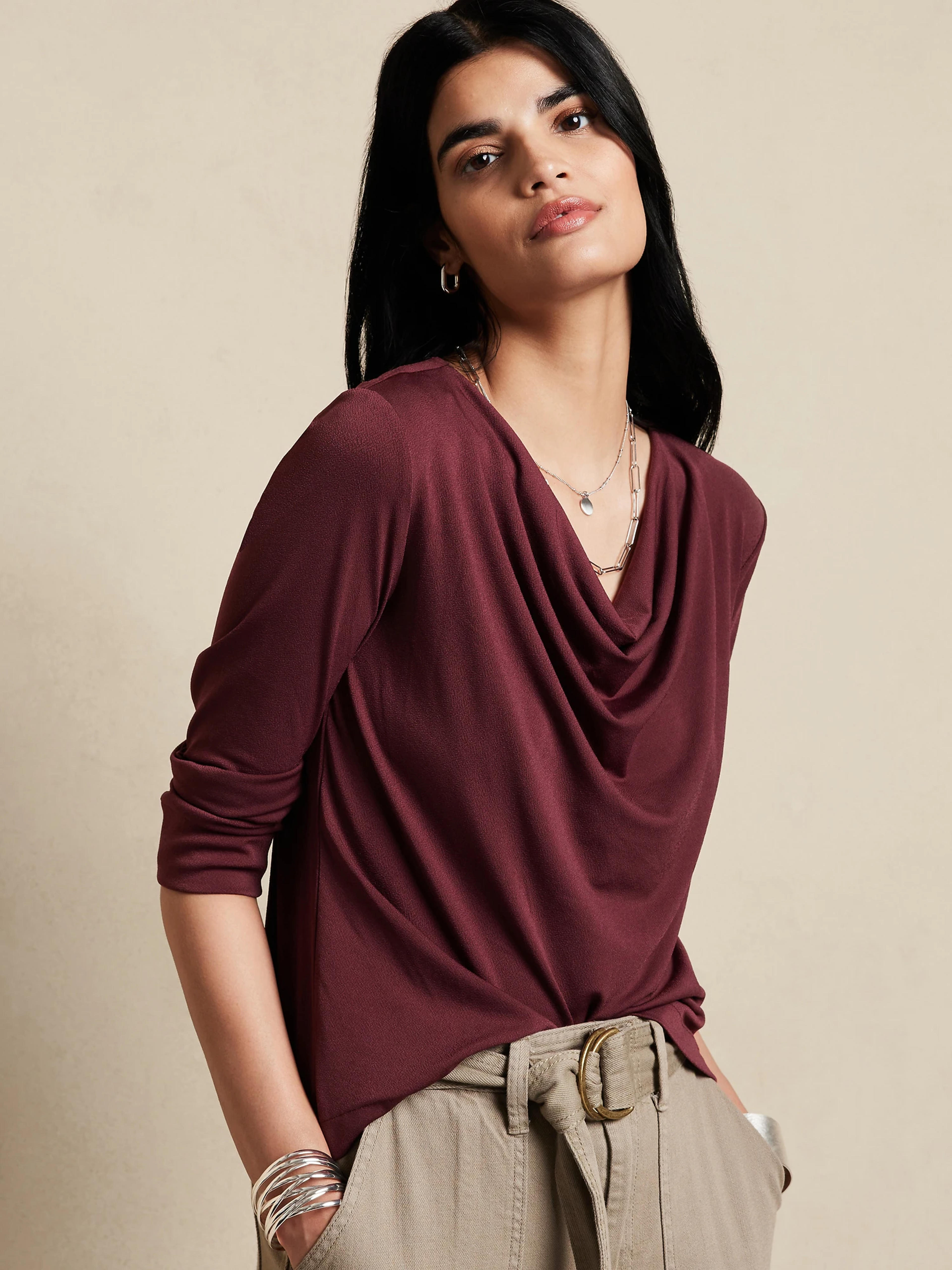 Crepe Cowl-Neck Top | Banana Republic Factory