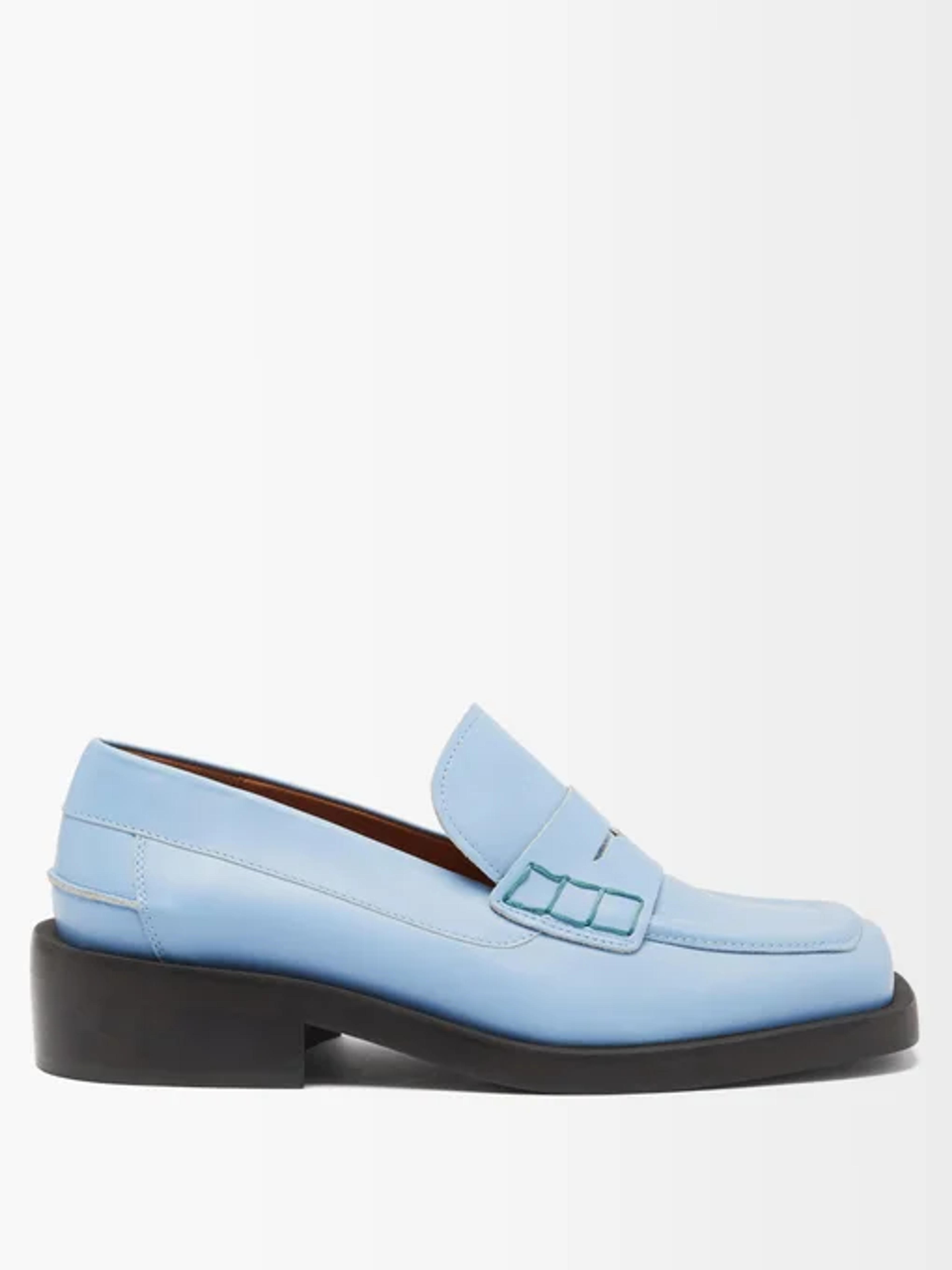 Blue Square-toe leather penny loafers | Ganni | MATCHESFASHION US