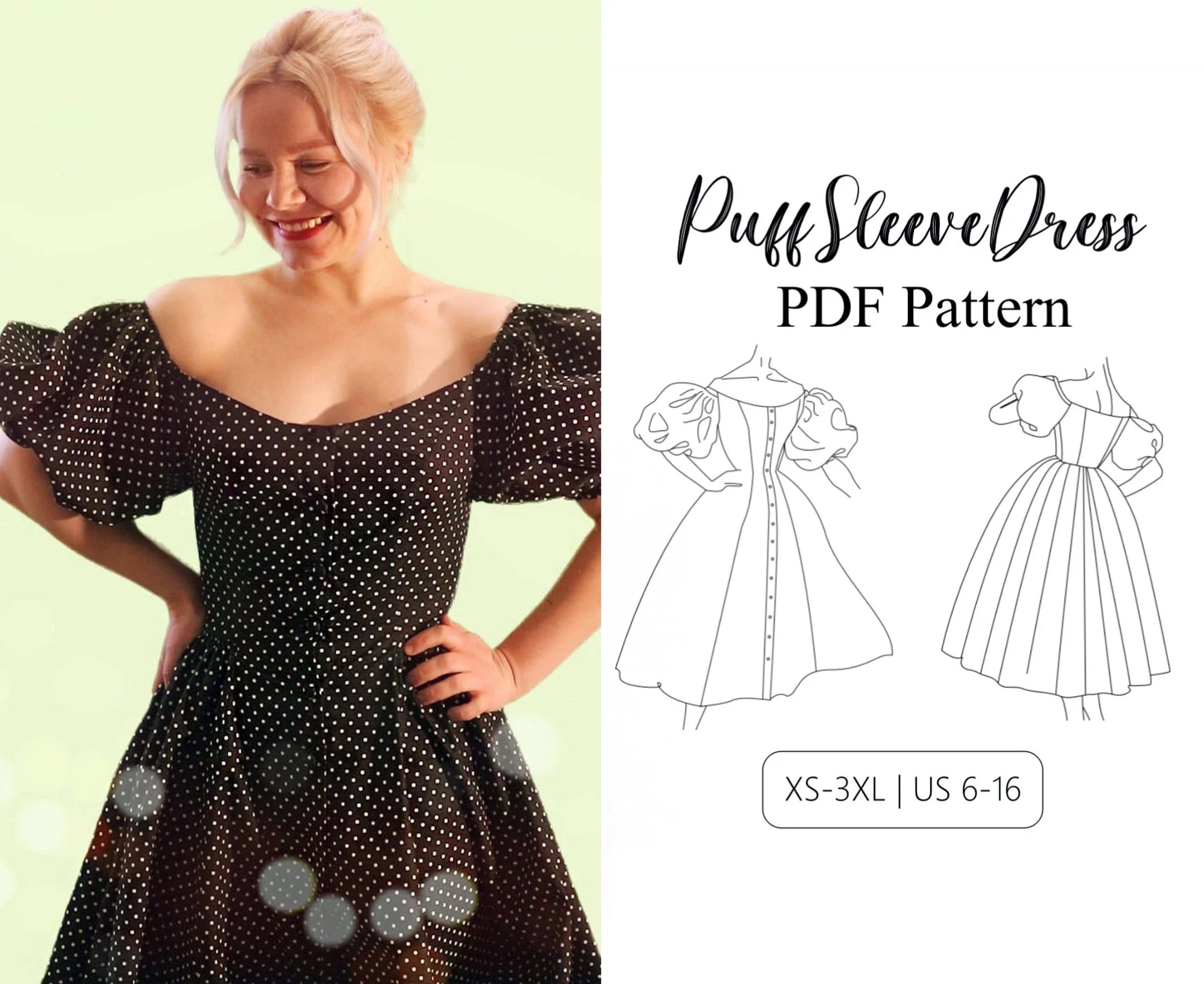 Off-shoulder Puff Sleeve Dress With Button Front Placketpdf