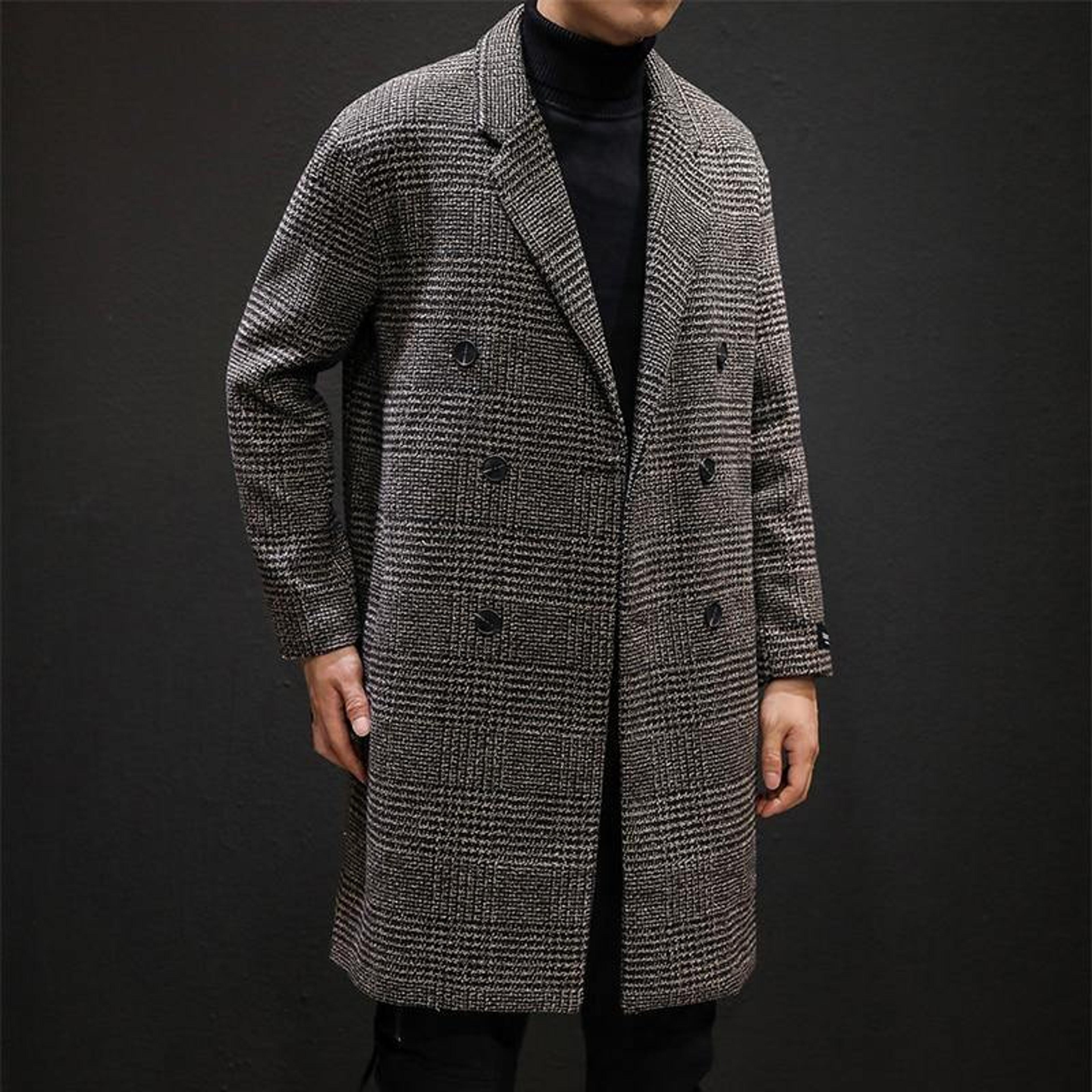 YASUG Casual Double-Breasted Mens Wool Trench Coat