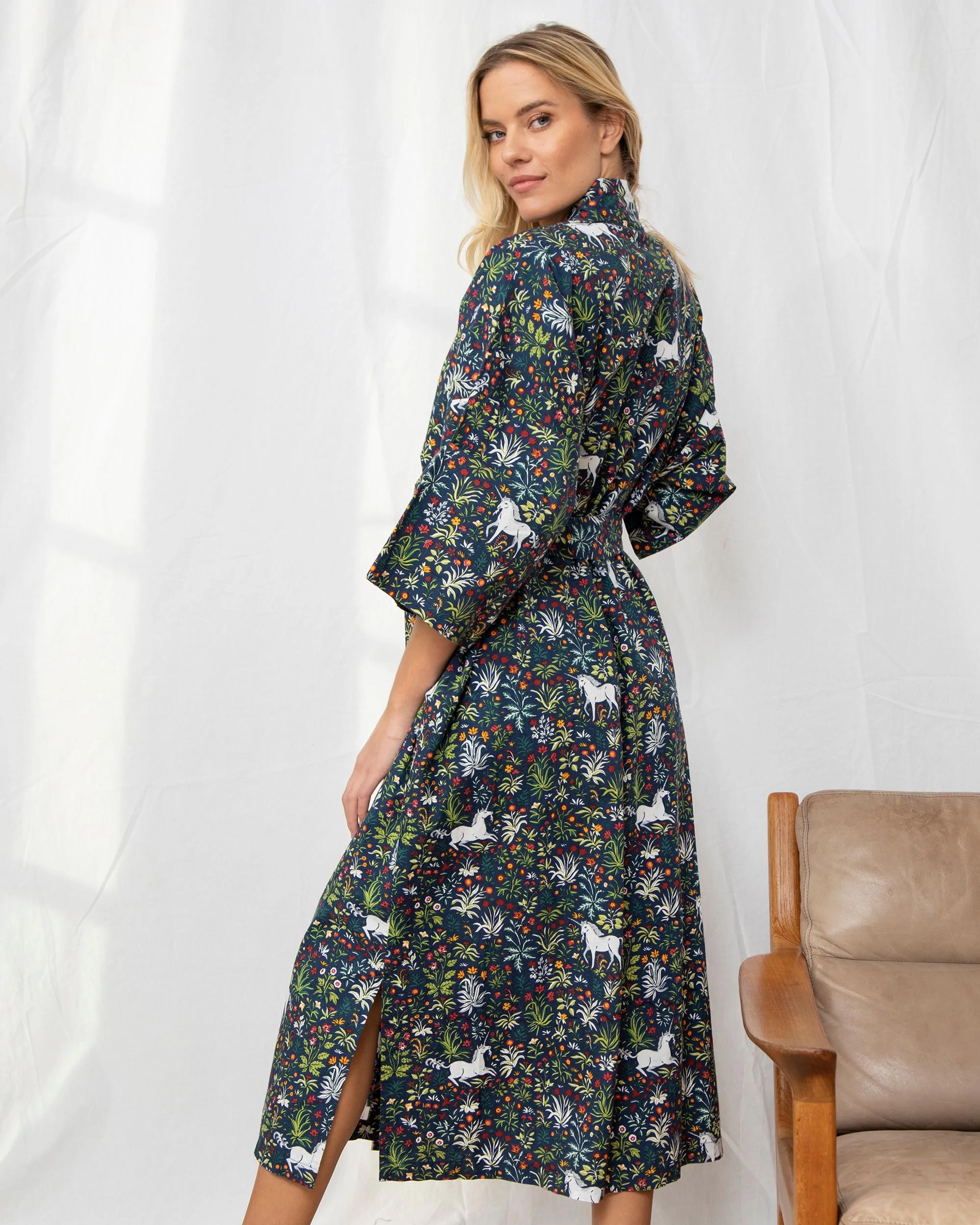 Unicorn's Garden Indigo Unicorn Printed Robe