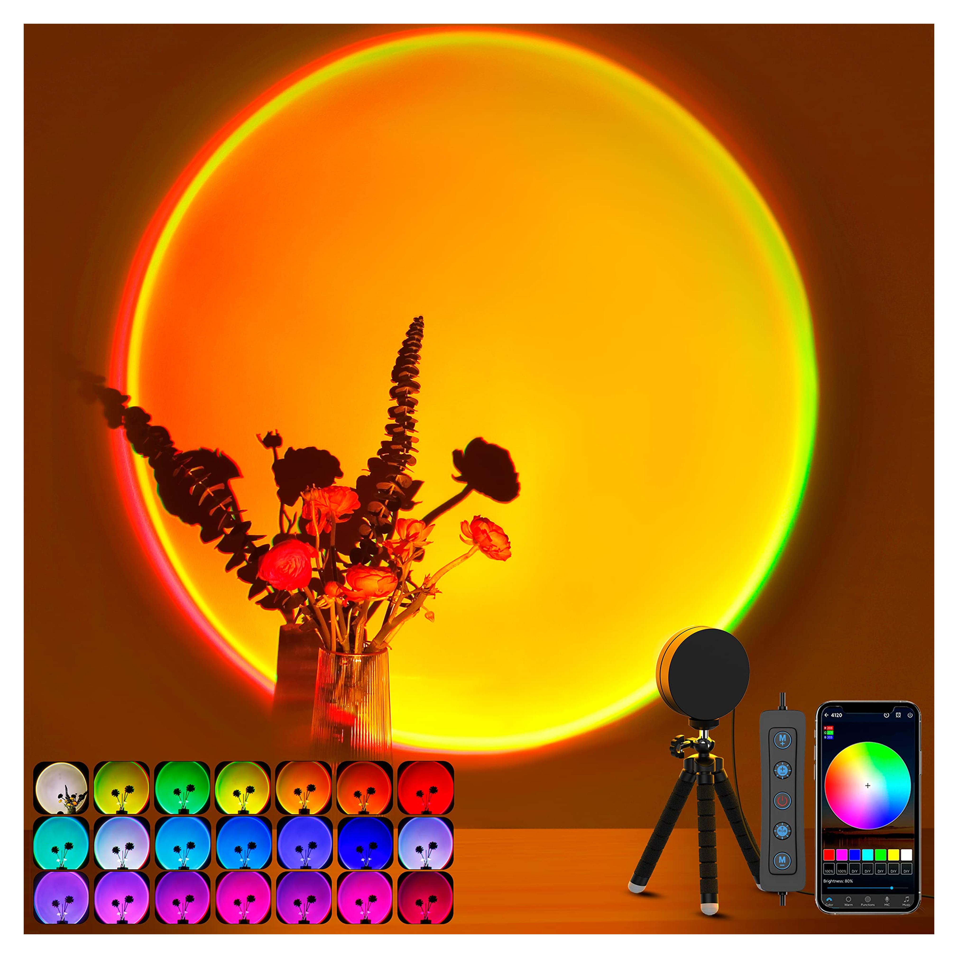 XEBKOR Sunset Lamp Projector Multicolor Changing LED Projection Lamp,Switch Button and APP Control 360 Degree Rotation Sunlight Lamp for Bedroom, Photography, Party, Tiktok Live, Room Decor - Amazon.com