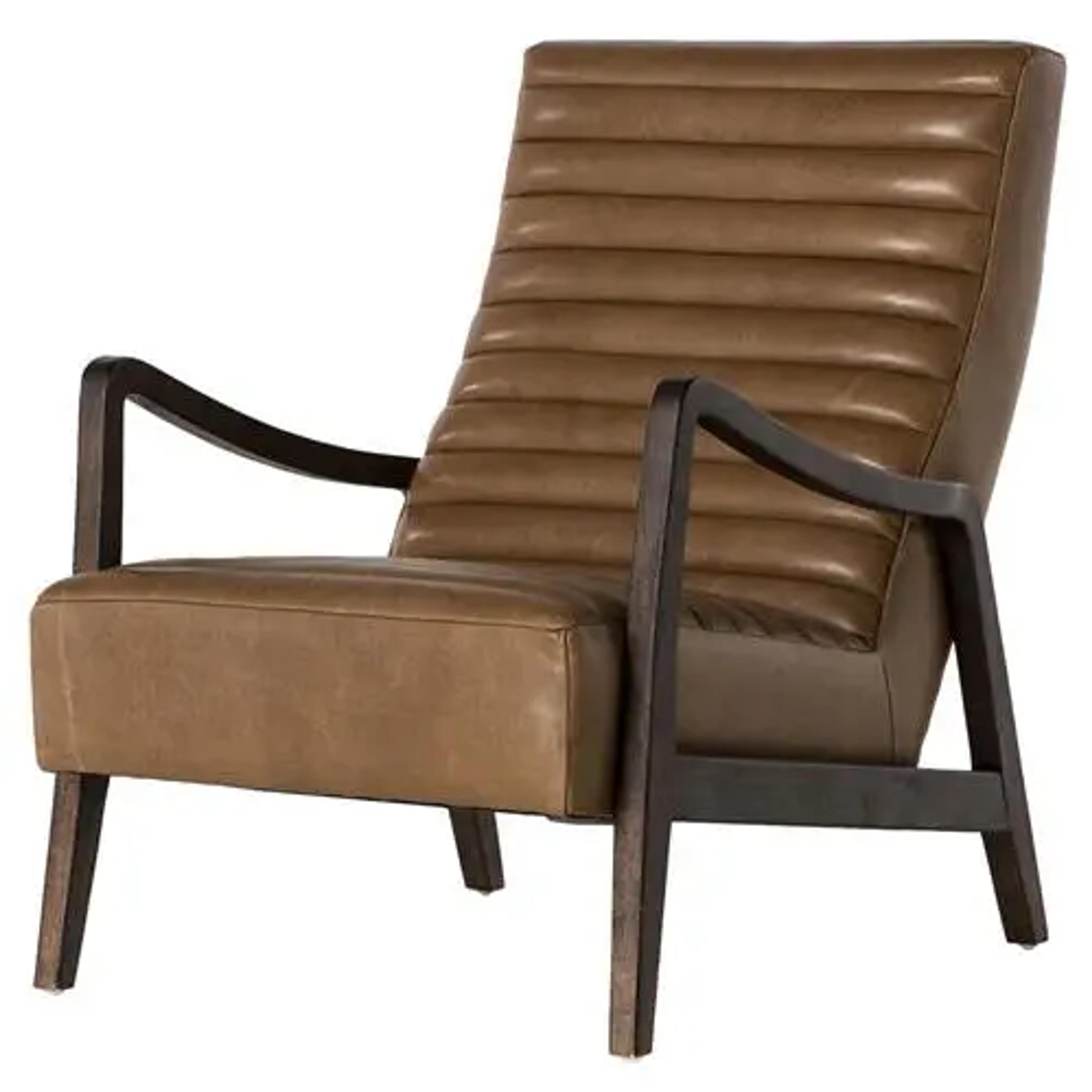 Amani Mid Century Camel Leather Brown Arm Chair