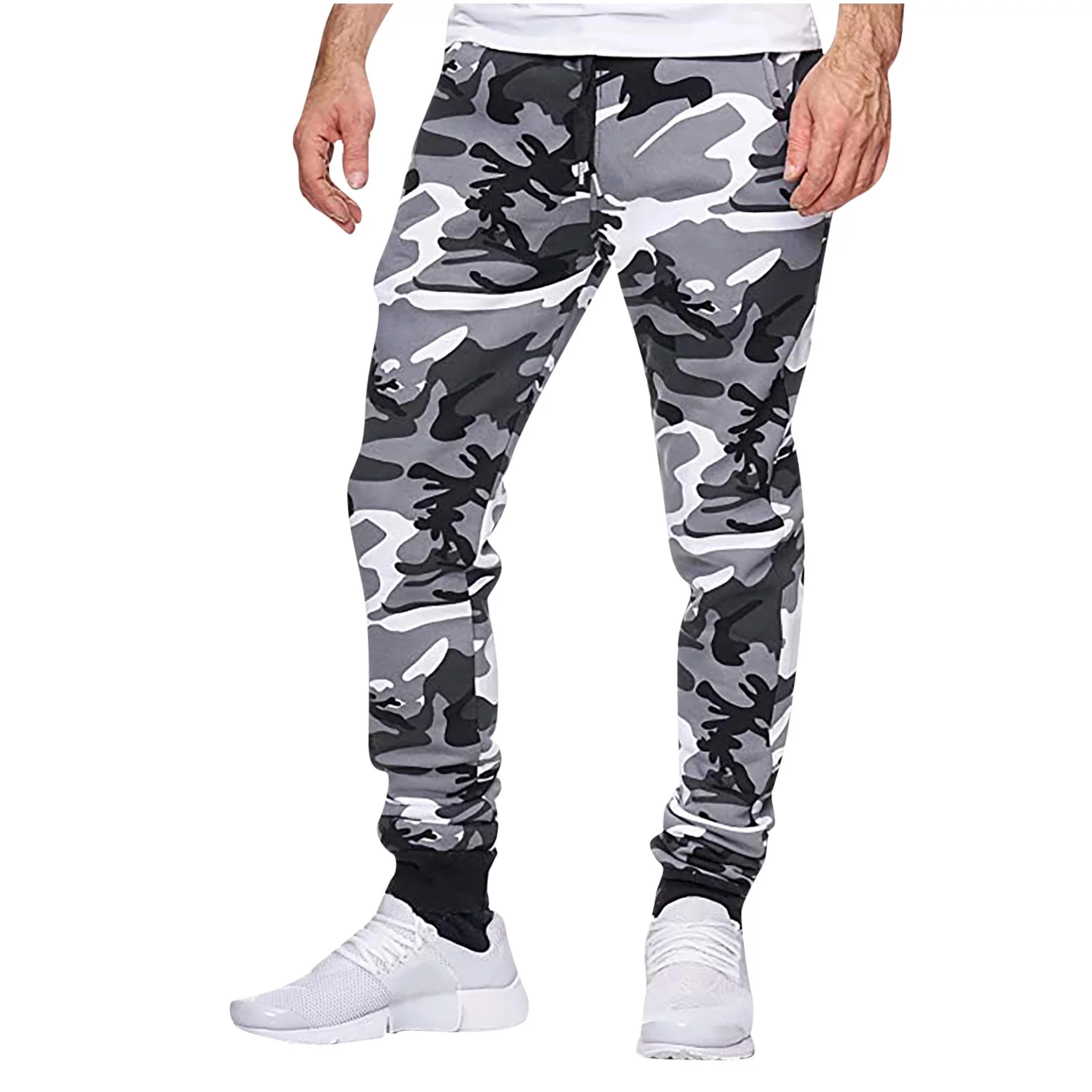 jsaierl Men's Camo Jogger Pants Elastic Waist Drawstring Running Fitness Stretch Trousers Athletic Camouflage Sweatpant