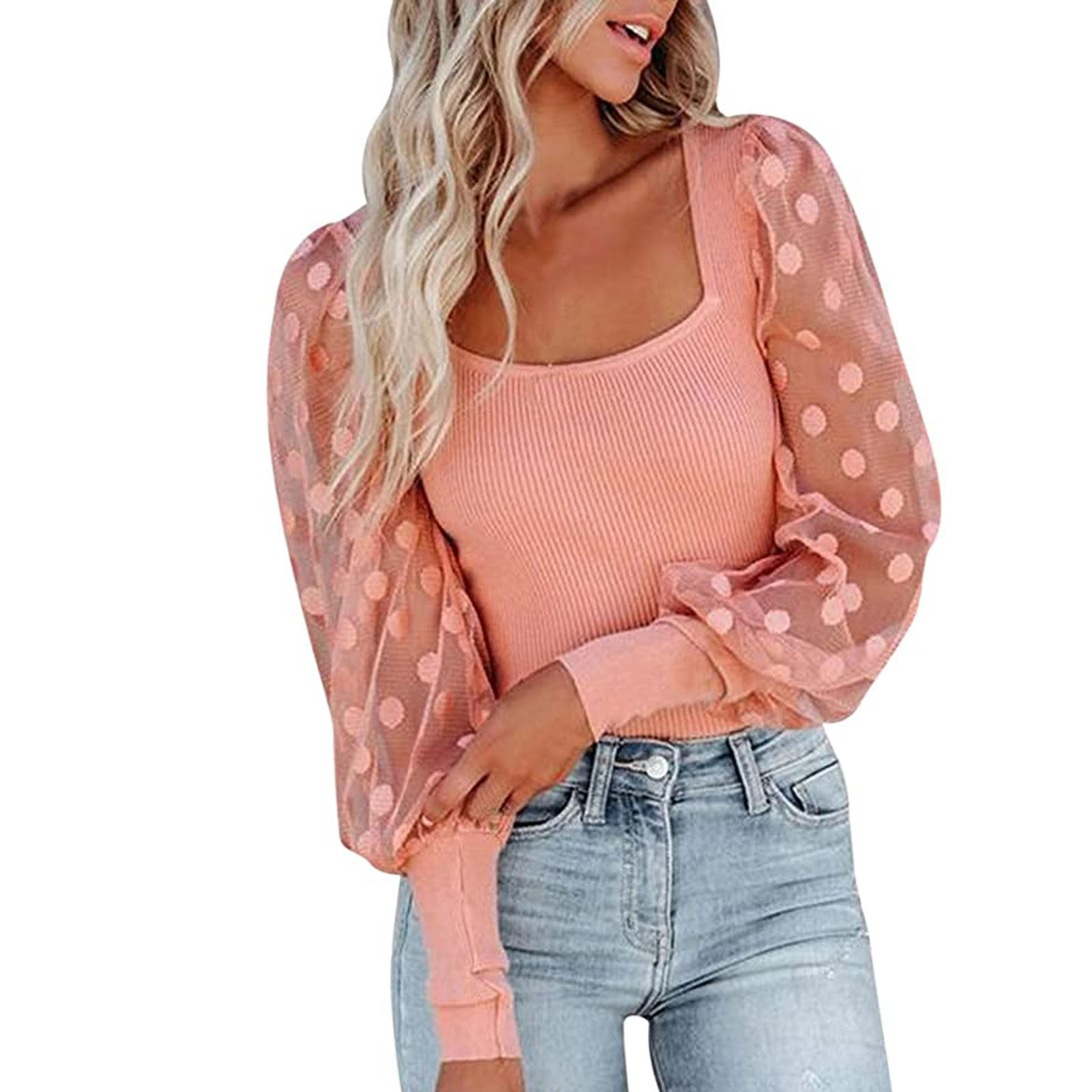 Scyoekwg Women's Mesh Long Sleeve Shirts Fall Fashion Fall Tunic 2022 Fashion Tops Loose Fit Blouses Long Sleeve Round Neck Hollow Out Casual Tops Classic Solid Color Pink S - Walmart.com