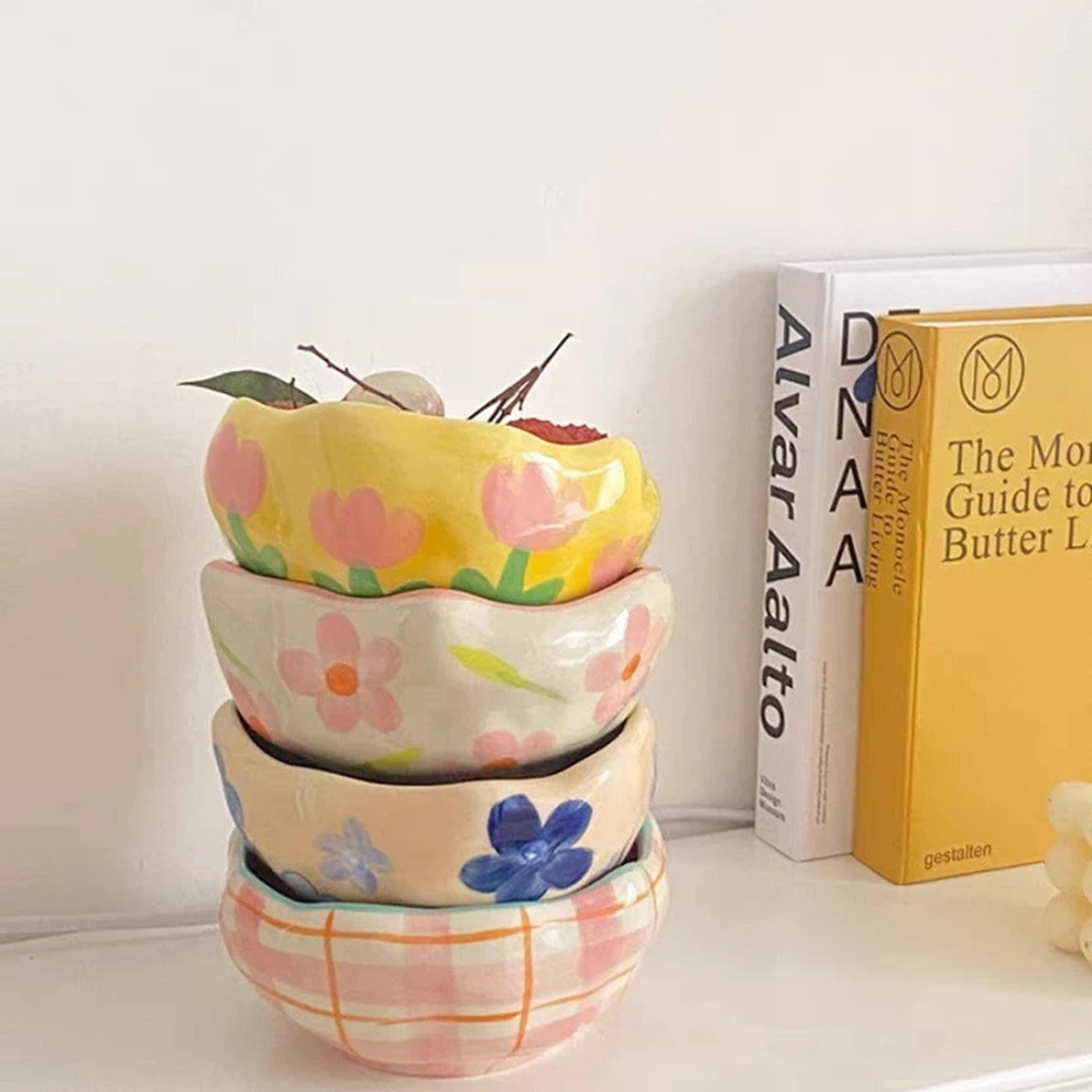 gingham and daisy ceramic bowls