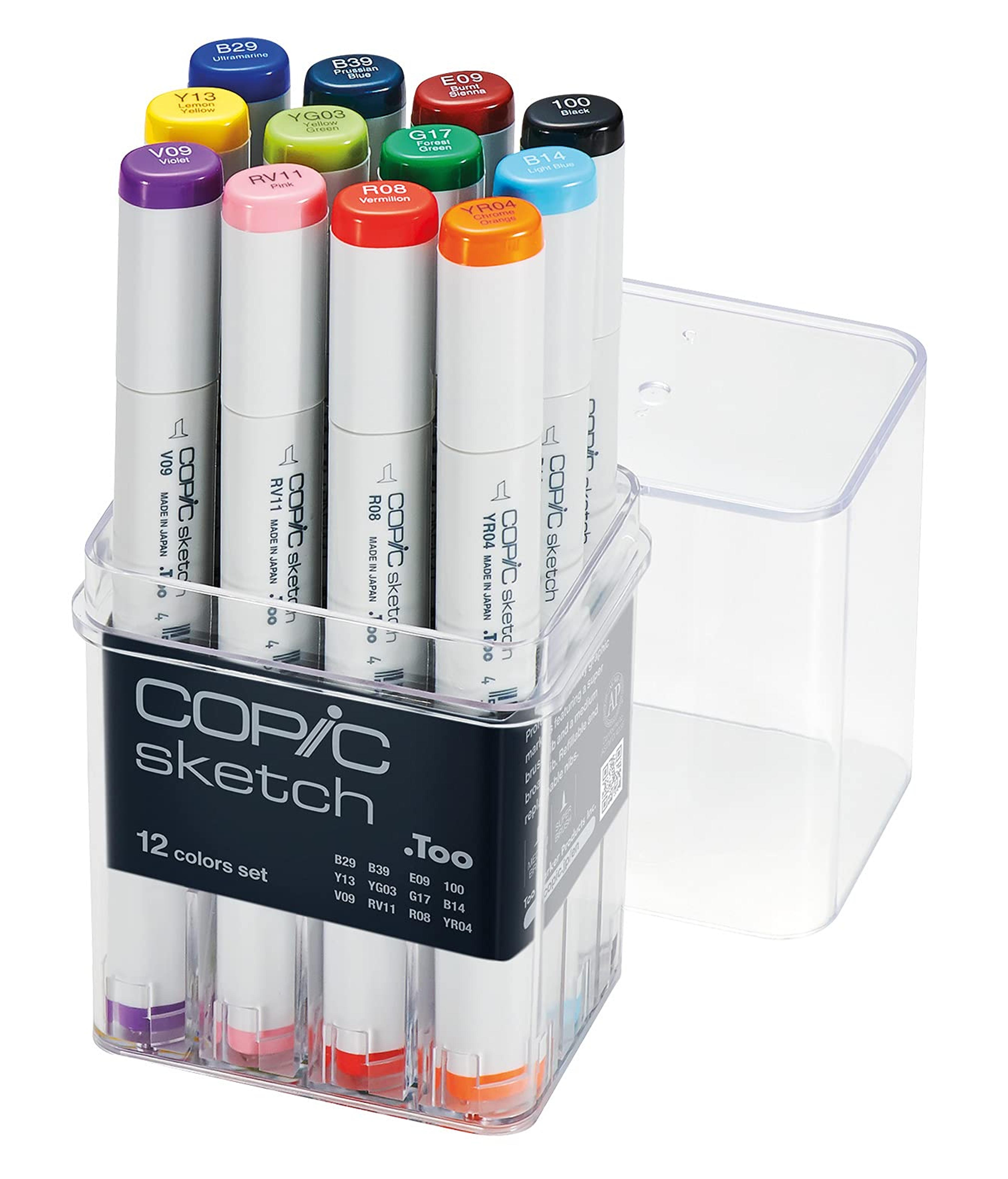 Copic Alcohol Sketch Marker Set, 12, Basic Colors Count