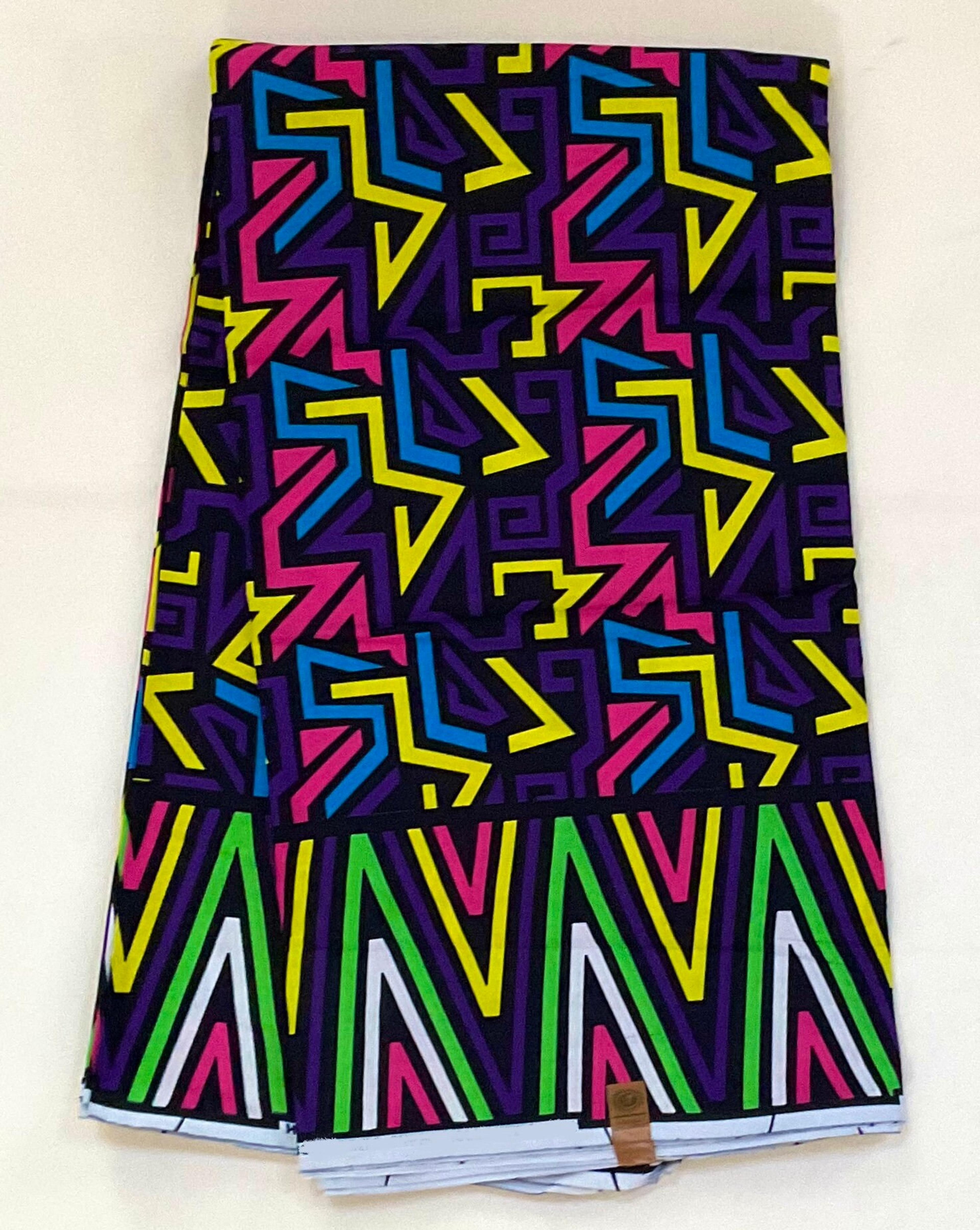 African Print Fabric/ankara Black Purple Green Pink Blue - Etsy