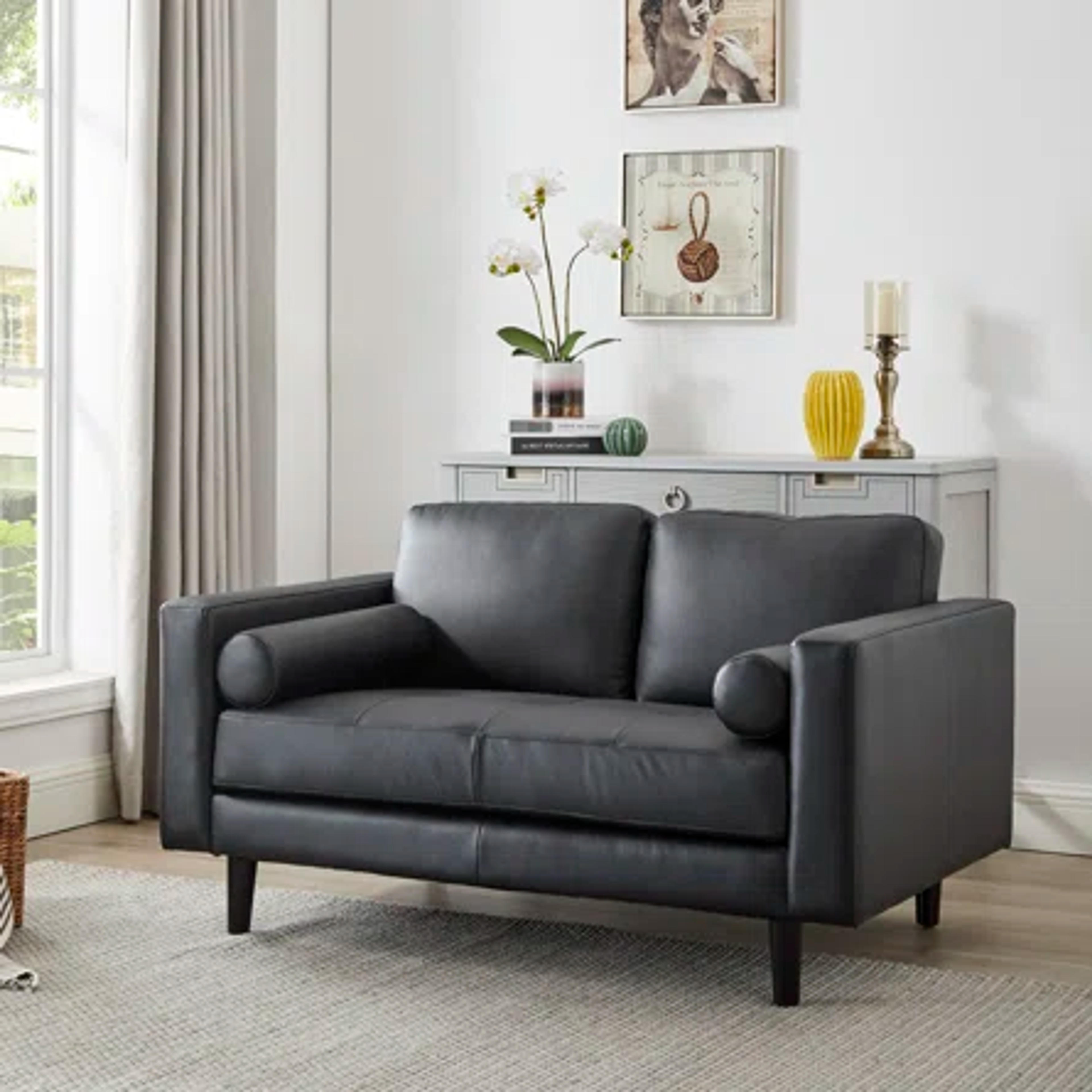 Corrigan Studio® Marisa Top Grain Genuine Leather Mid-Century Loveseat | Wayfair