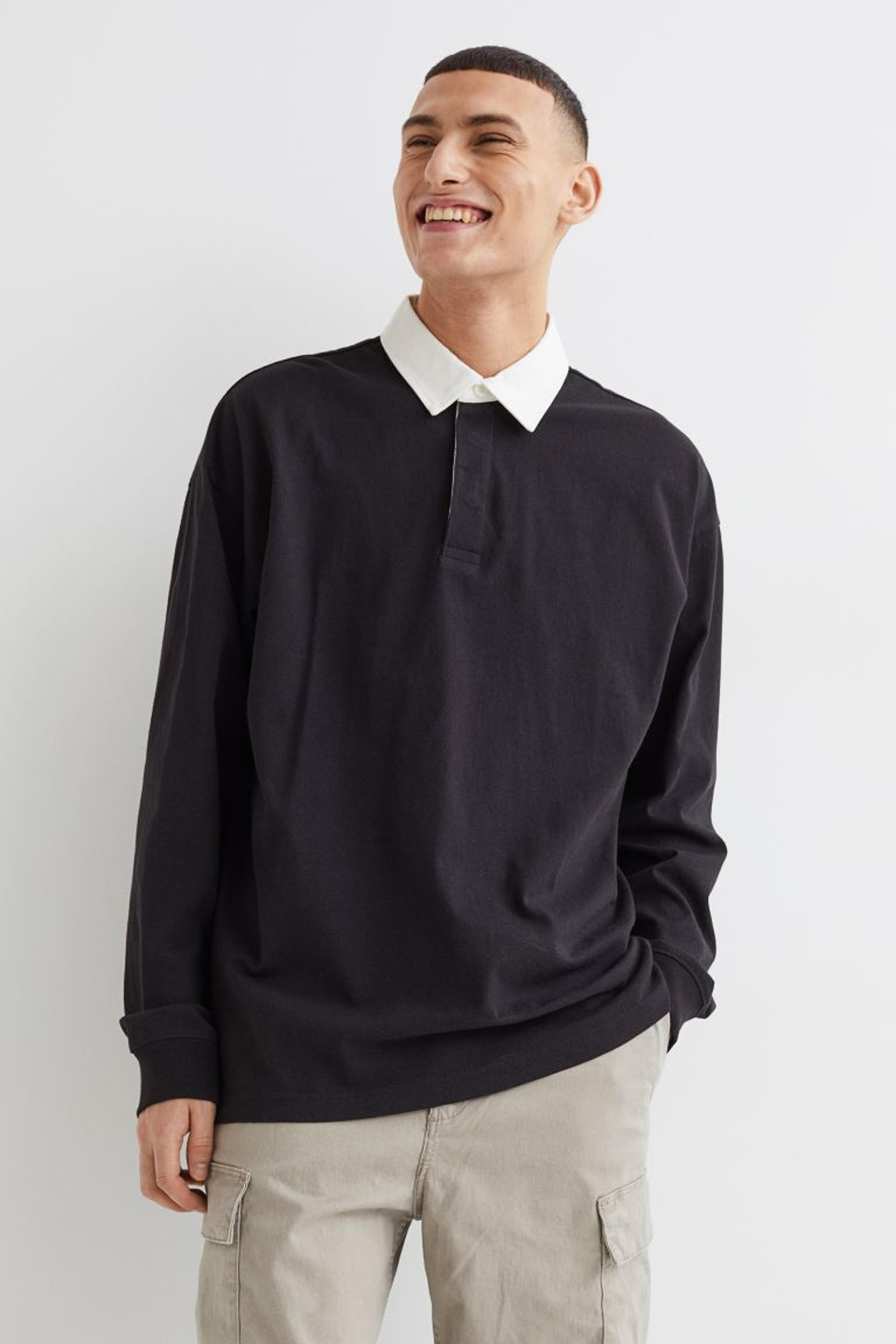 Oversized Fit Rugby Shirt - Black - Men | H&M US