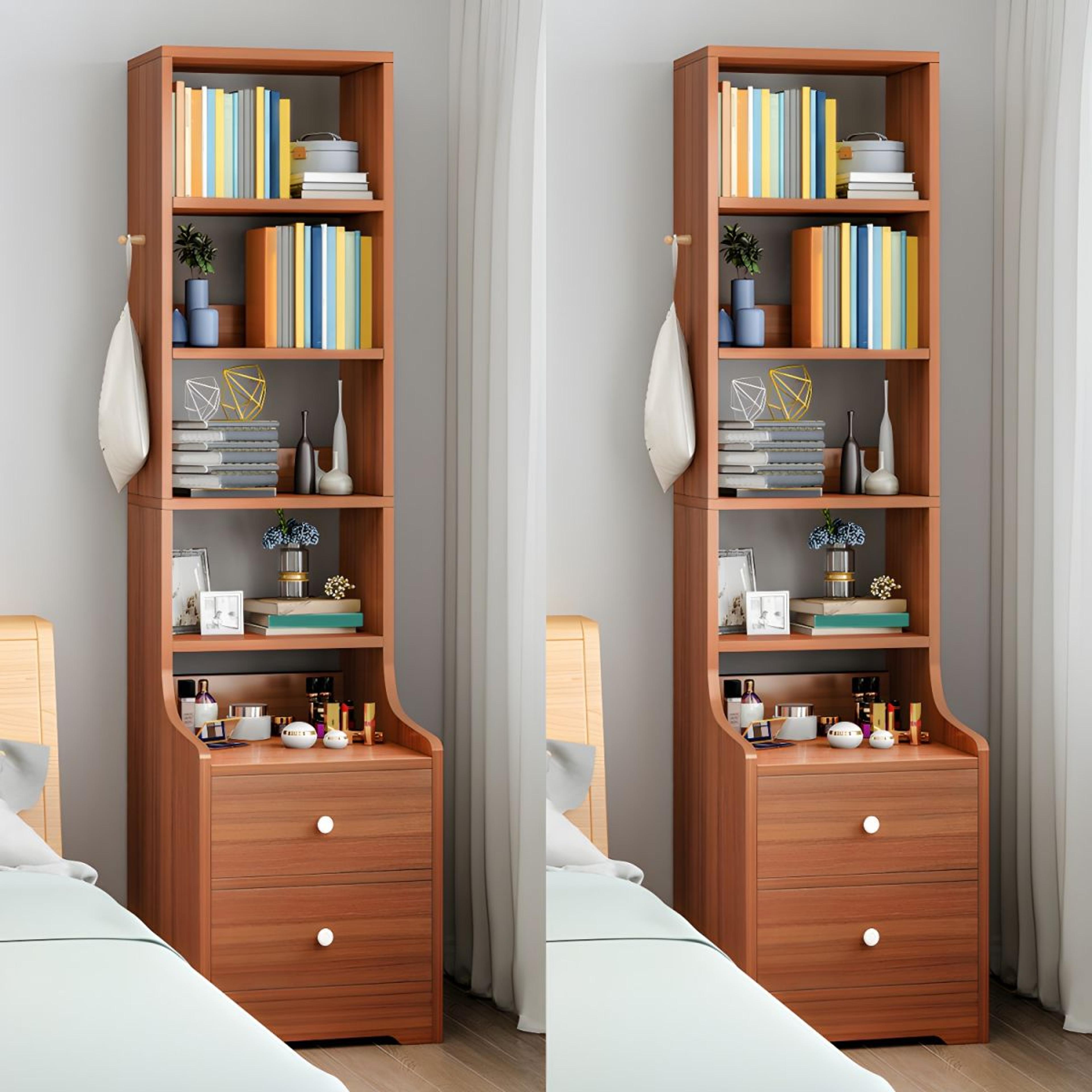 Open Storage Bed Nightstand Contemporary Bedside Cabinet for Bedroom - Walnut 2 Piece Set 15"L x 12"W x 67"H Nightstands